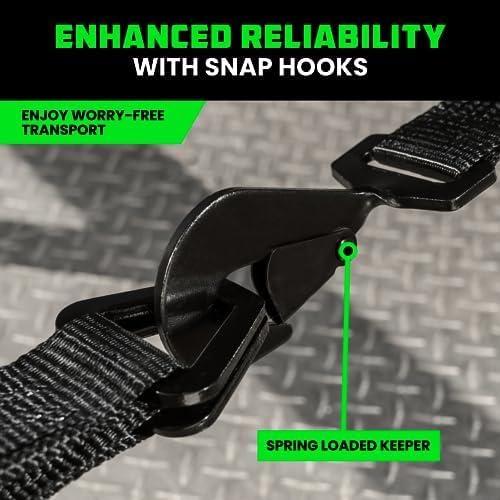 imageRhino USA Car Tie Down Straps for Trailers with J Hooks 4Pack  2quot x8 10000lb Break Strength  Heavy Duty Car Hauler Tire Straps with Axle Straps for UTV Powersports ampamp More  GreenBlack