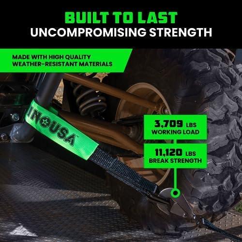 imageRhino USA Car Tie Down Straps for Trailers with J Hooks 4Pack  2quot x8 10000lb Break Strength  Heavy Duty Car Hauler Tire Straps with Axle Straps for UTV Powersports ampamp More  GreenBlack