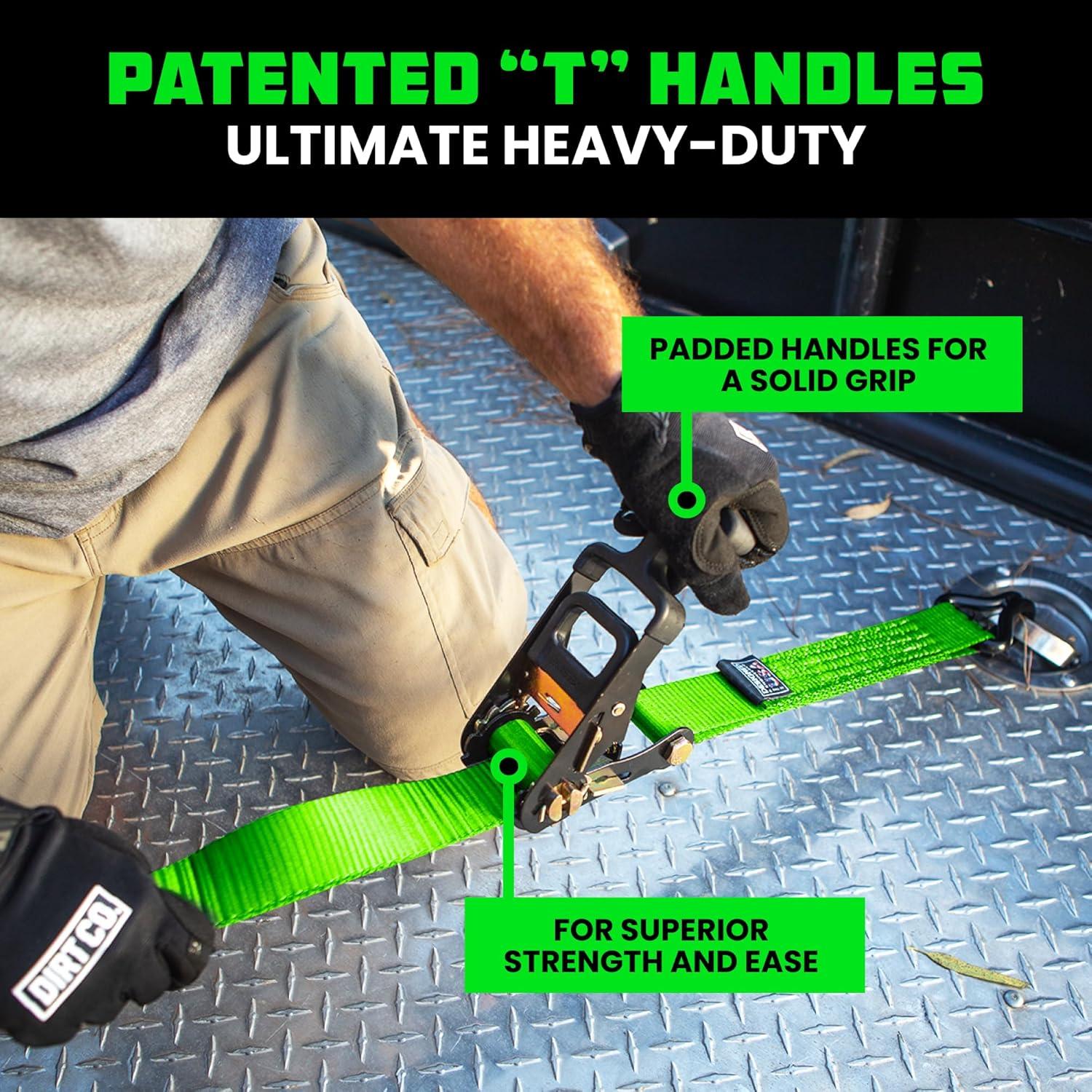 imageRhino USA Car Tie Down Straps for Trailers with J Hooks 4Pack  2quot x8 10000lb Break Strength  Heavy Duty Car Hauler Tire Straps with Axle Straps for UTV Powersports ampamp More  GreenGreen