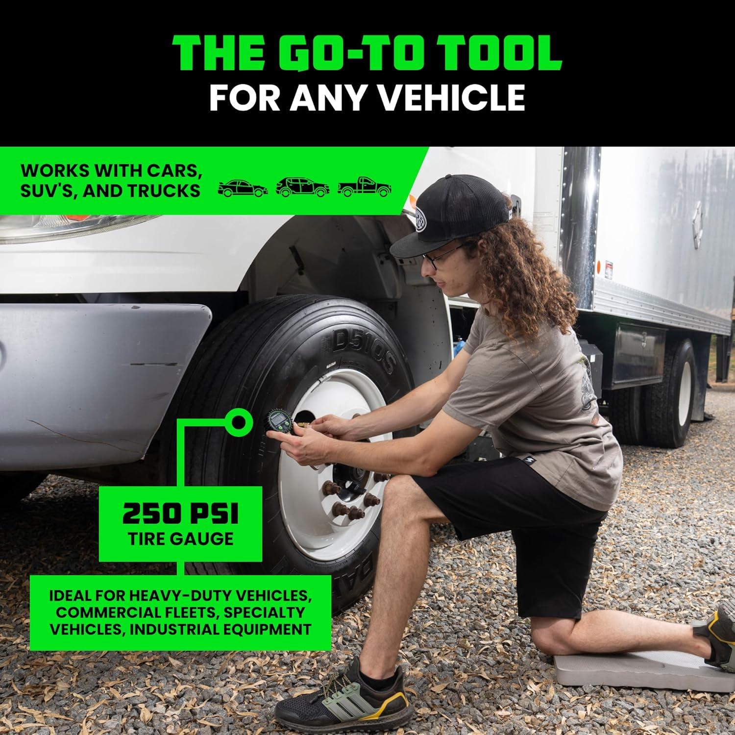 imageRhino USA Digital Tire Pressure Gauge 0250 PSI  Professional ANSI B407 Accurate Easy Read Glow Dial Premium Braided Hose  Heavy Duty Air Guage for Truck Tires Cars Semi RV ampamp More