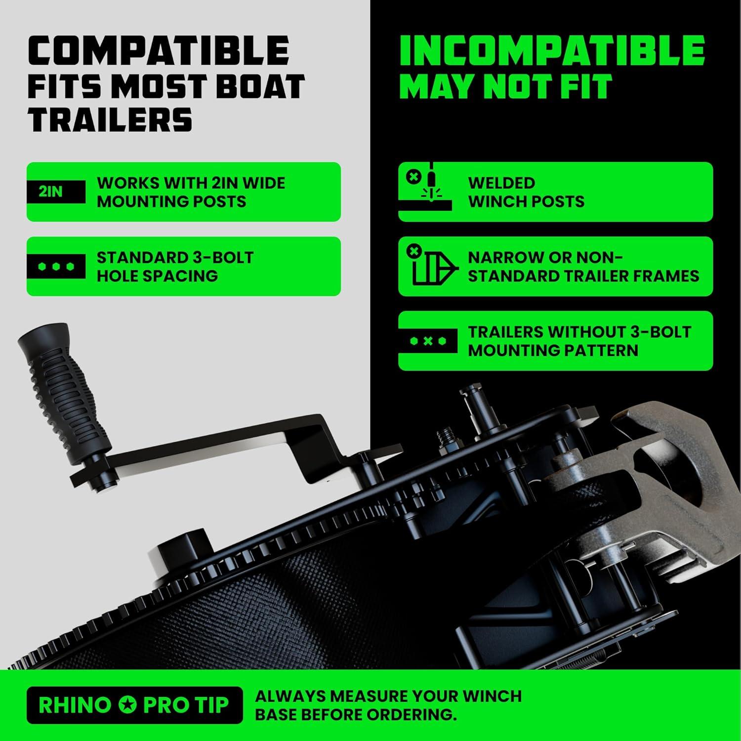 imageRhino USA HeavyDuty Boat Trailer Winch with Crank Handle  Boat Winch Strap with Hook  CorrosionResistant  Ideal Boat Accessories for Bass Boat Jet Ski Pontoon BoatBlack