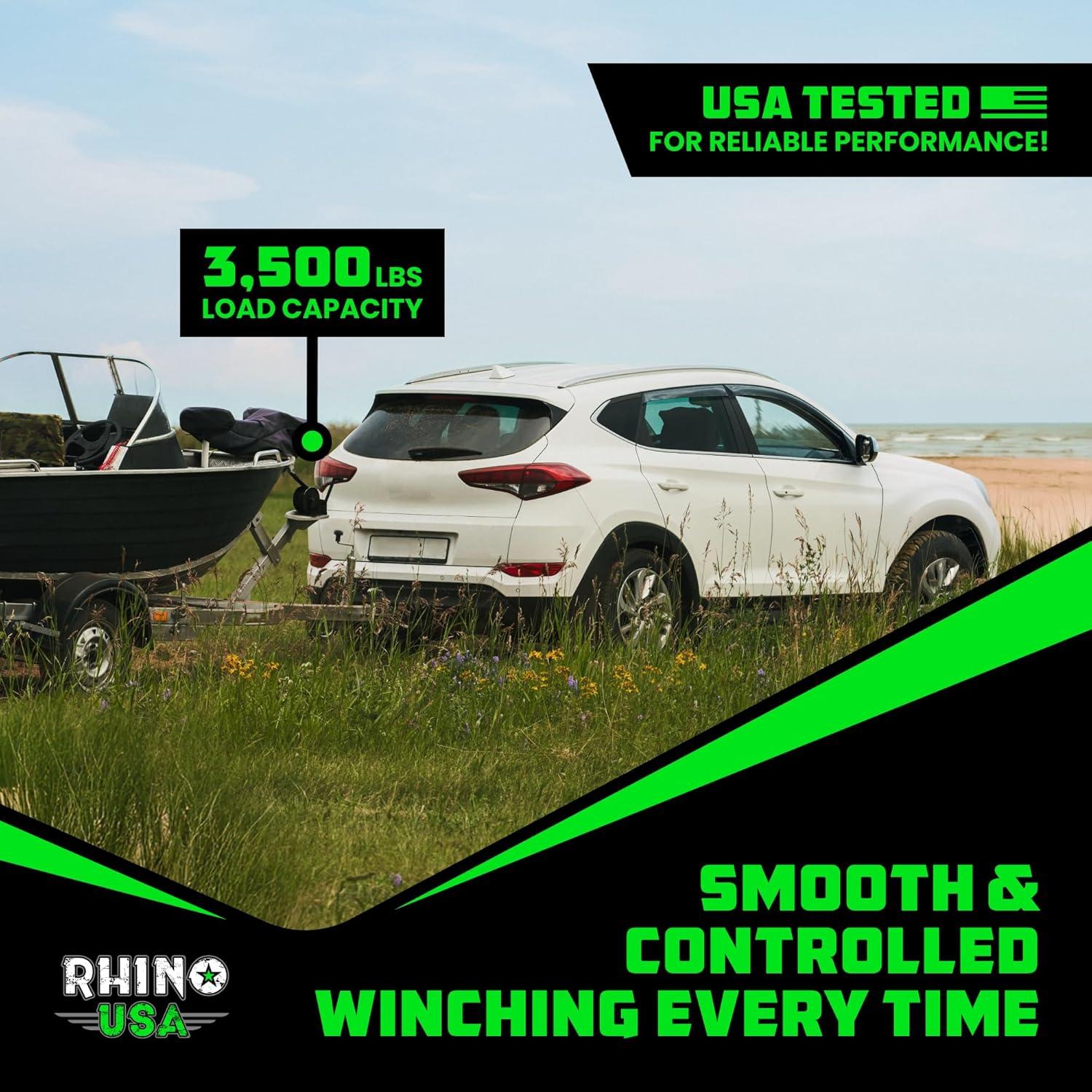 imageRhino USA HeavyDuty Boat Trailer Winch with Crank Handle  Boat Winch Strap with Hook  CorrosionResistant  Ideal Boat Accessories for Bass Boat Jet Ski Pontoon BoatBlack