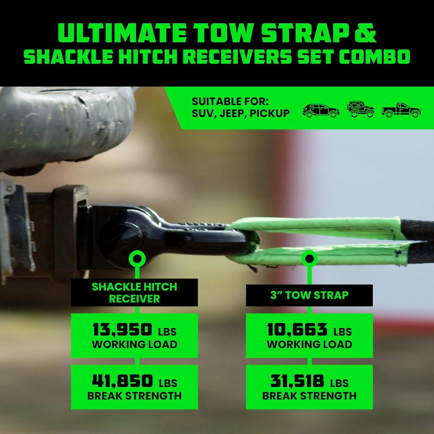 imageRhino USA HeavyDuty Recovery Gear Combos OffRoad Truck Vehicle Recovery Best Offroad Towing Accessories  Backed for Life 20 Strap  Shackles20 Strap  Hitch