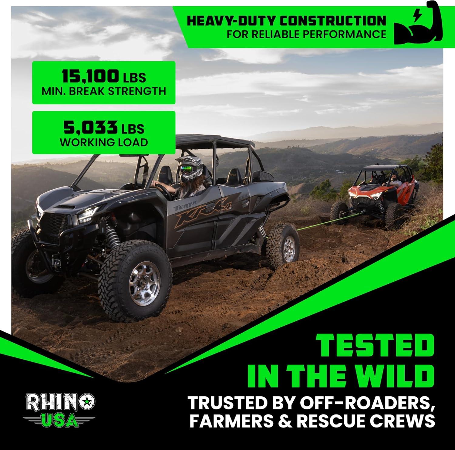 imageRhino USA Kinetic Recovery Tow Rope Heavy Duty Offroad Snatch Strap for UTV ATV Truck Car Tractor  Ultimate Elastic Straps Towing Gear  Backed for Life 1quot x 30 GreenGreen