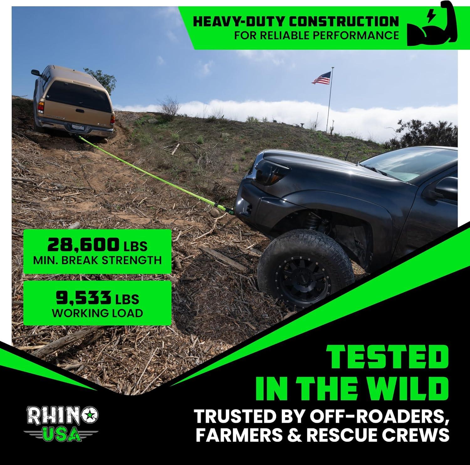 imageRhino USA Kinetic Recovery Tow Rope Heavy Duty Offroad Snatch Strap for UTV ATV Truck Car Tractor  Ultimate Elastic Straps Towing Gear  Backed for Life 1quot x 30 GreenGreen
