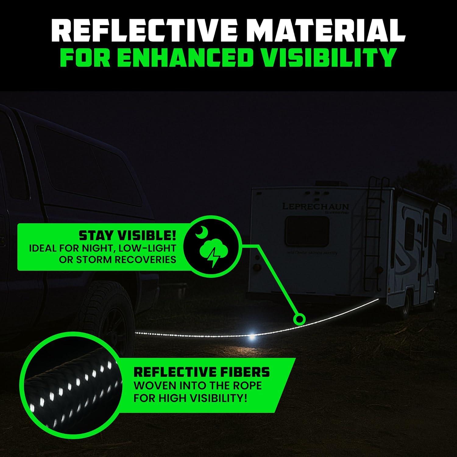 imageRhino USA Kinetic Recovery Tow Rope Heavy Duty Offroad Snatch Strap for UTV ATV Truck Car Tractor  Ultimate Elastic Straps Towing Gear  Backed for Life 1quot x 30 GreenBlack