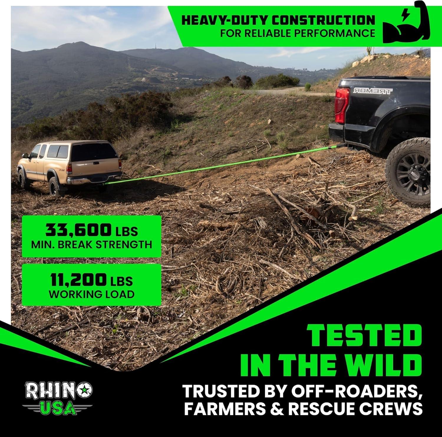 imageRhino USA Kinetic Recovery Tow Rope Heavy Duty Offroad Snatch Strap for UTV ATV Truck Car Tractor  Ultimate Elastic Straps Towing Gear  Backed for Life 1quot x 30 GreenGreen