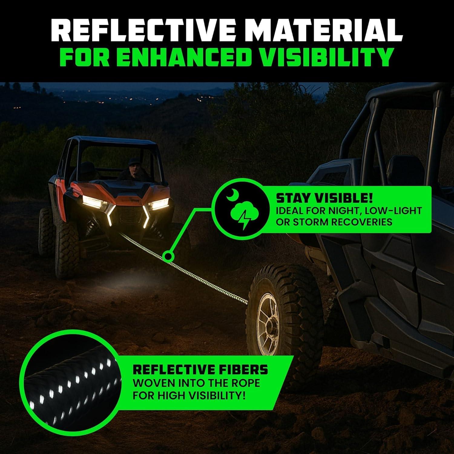 imageRhino USA Kinetic Recovery Tow Rope Heavy Duty Offroad Snatch Strap for UTV ATV Truck Car Tractor  Ultimate Elastic Straps Towing Gear  Backed for Life 1quot x 30 GreenGreen