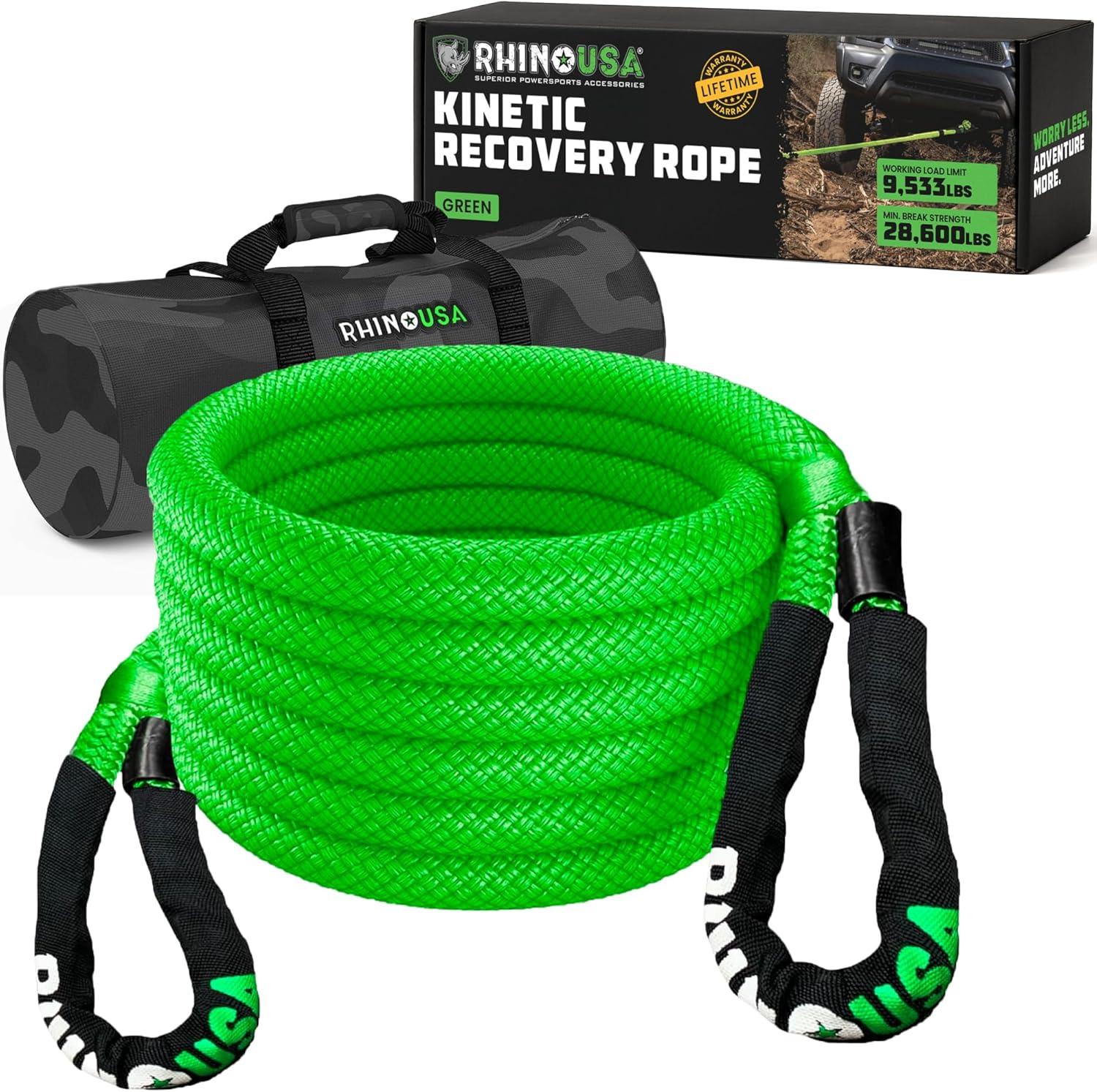 imageRhino USA Kinetic Recovery Tow Rope Heavy Duty Offroad Snatch Strap for UTV ATV Truck Car Tractor  Ultimate Elastic Straps Towing Gear  Backed for Life 1quot x 30 GreenGreen
