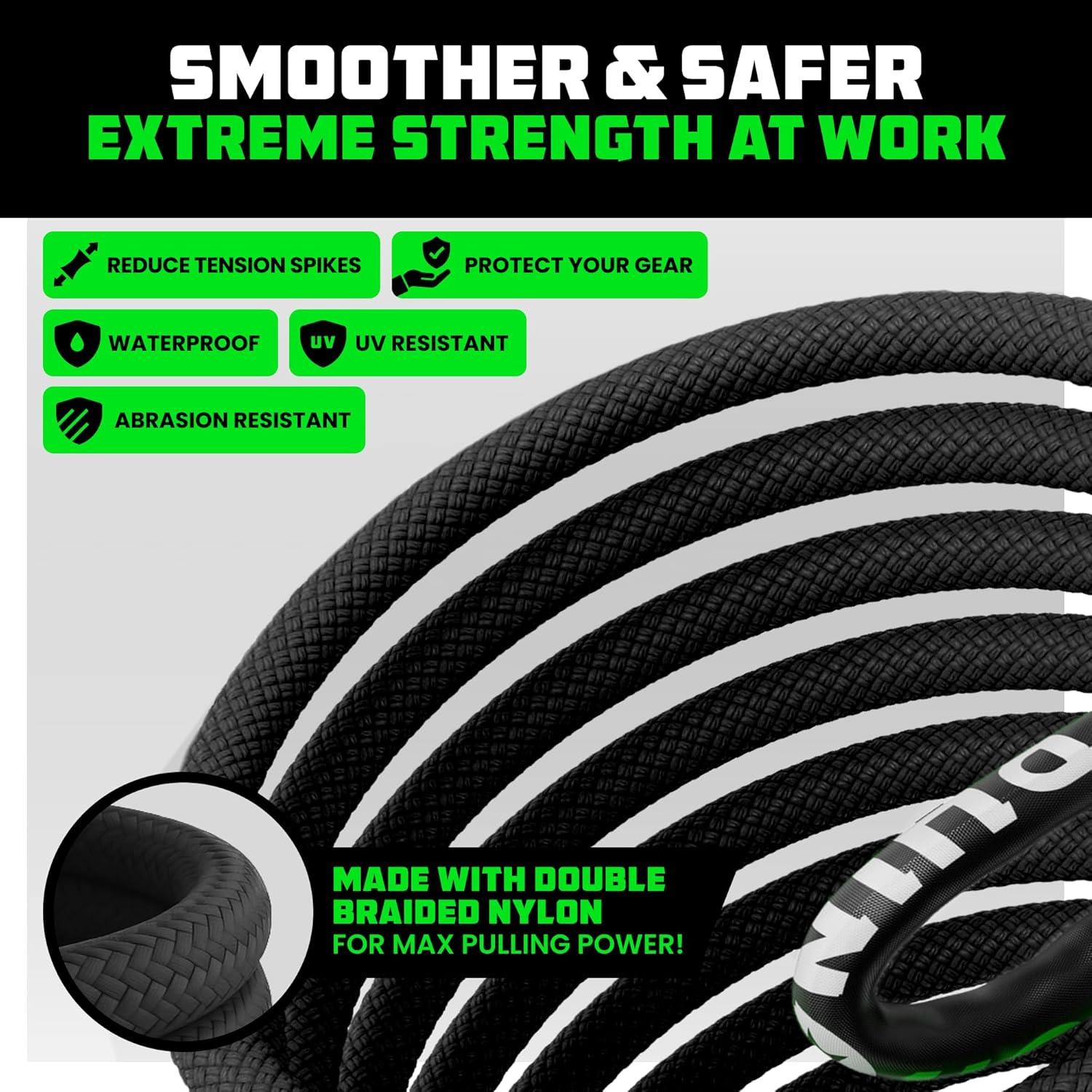 imageRhino USA Kinetic Recovery Tow Rope Heavy Duty Offroad Snatch Strap for UTV ATV Truck Car Tractor  Ultimate Elastic Straps Towing Gear  Backed for Life 1quot x 30 GreenBlack