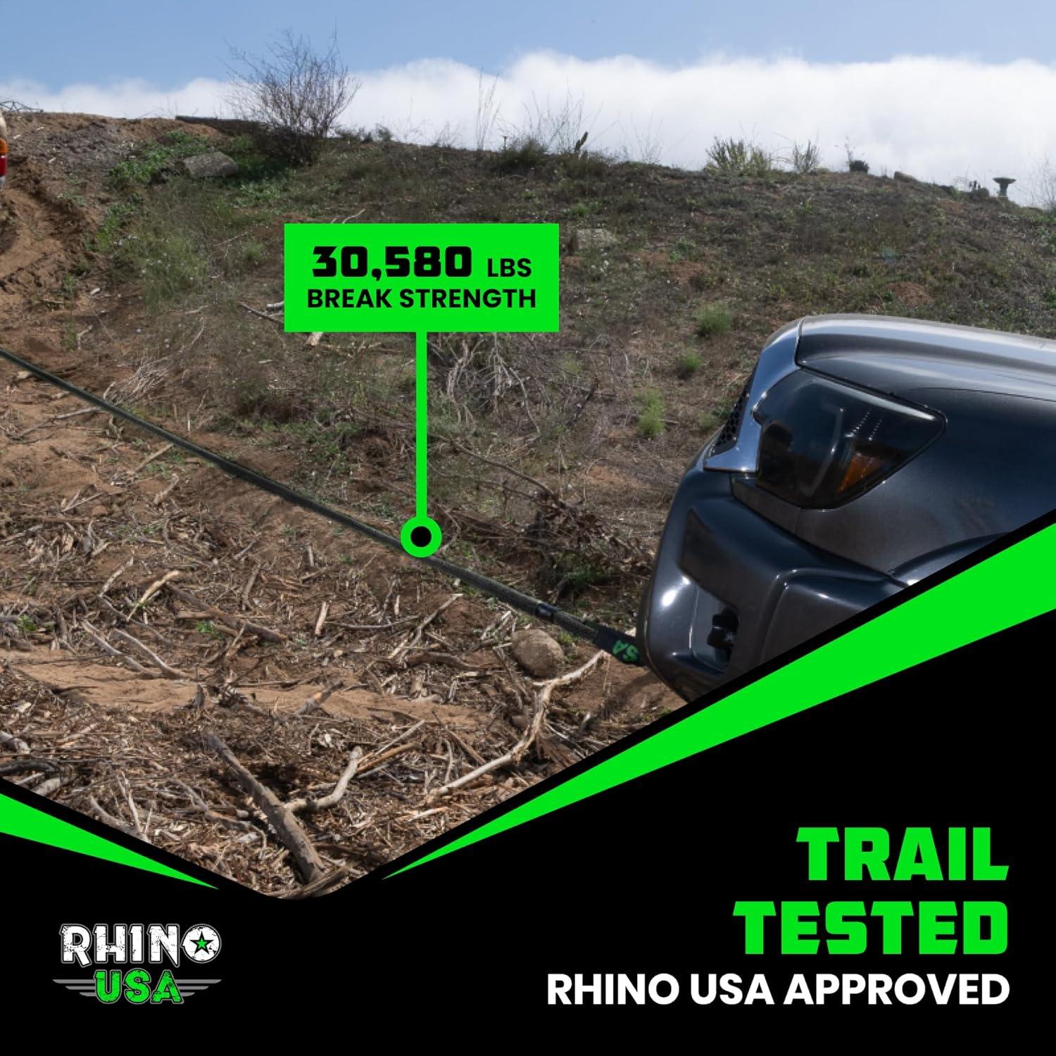 imageRhino USA Kinetic Rope Recovery Kit 78in x 30ft  Heavy Duty Offroad Snatch Strap  Includes 2 Soft Shackle for UTV ATV Truck Car Jeep TractorBlack  Kit