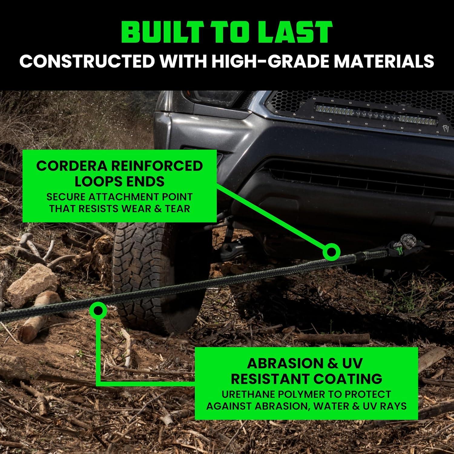 imageRhino USA Kinetic Rope Recovery Kit 78in x 30ft  Heavy Duty Offroad Snatch Strap  Includes 2 Soft Shackle for UTV ATV Truck Car Jeep TractorBlack  Kit