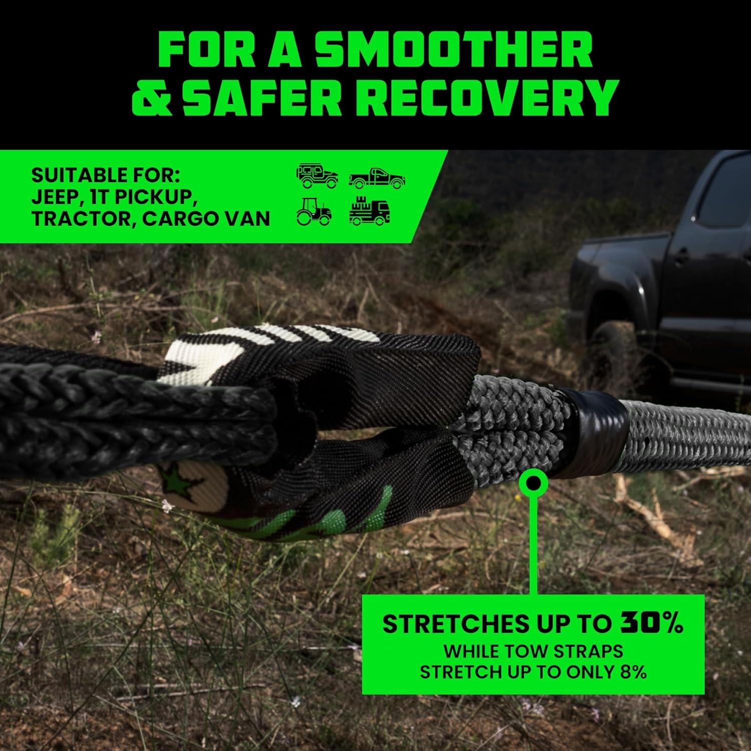 imageRhino USA Kinetic Rope Recovery Kit 78in x 30ft  Heavy Duty Offroad Snatch Strap  Includes 2 Soft Shackle for UTV ATV Truck Car Jeep TractorBlack  Kit