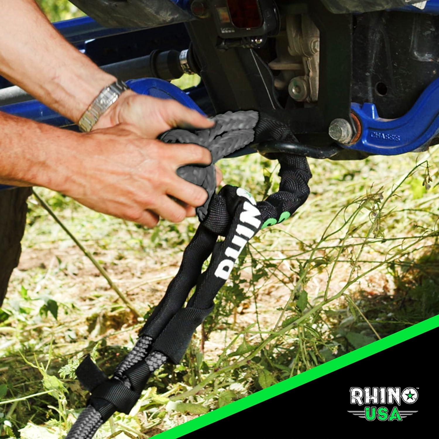 imageRhino USA Kinetic Rope Recovery Kit 78in x 30ft  Heavy Duty Offroad Snatch Strap  Includes 2 Soft Shackle for UTV ATV Truck Car Jeep TractorBlack  Kit