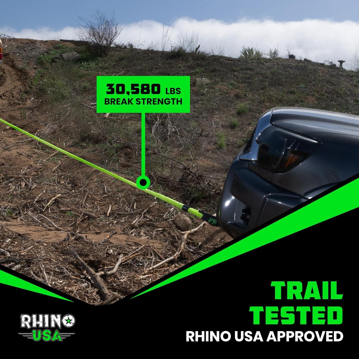 imageRhino USA Kinetic Rope Recovery Kit 78in x 30ft  Heavy Duty Offroad Snatch Strap  Includes 2 Soft Shackle for UTV ATV Truck Car Jeep TractorGreen  Kit