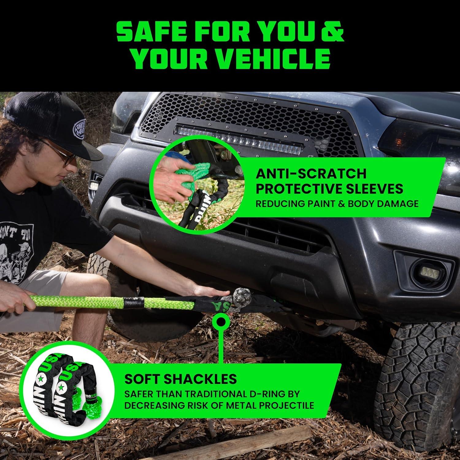 imageRhino USA Kinetic Rope Recovery Kit 78in x 30ft  Heavy Duty Offroad Snatch Strap  Includes 2 Soft Shackle for UTV ATV Truck Car Jeep TractorGreen  Kit