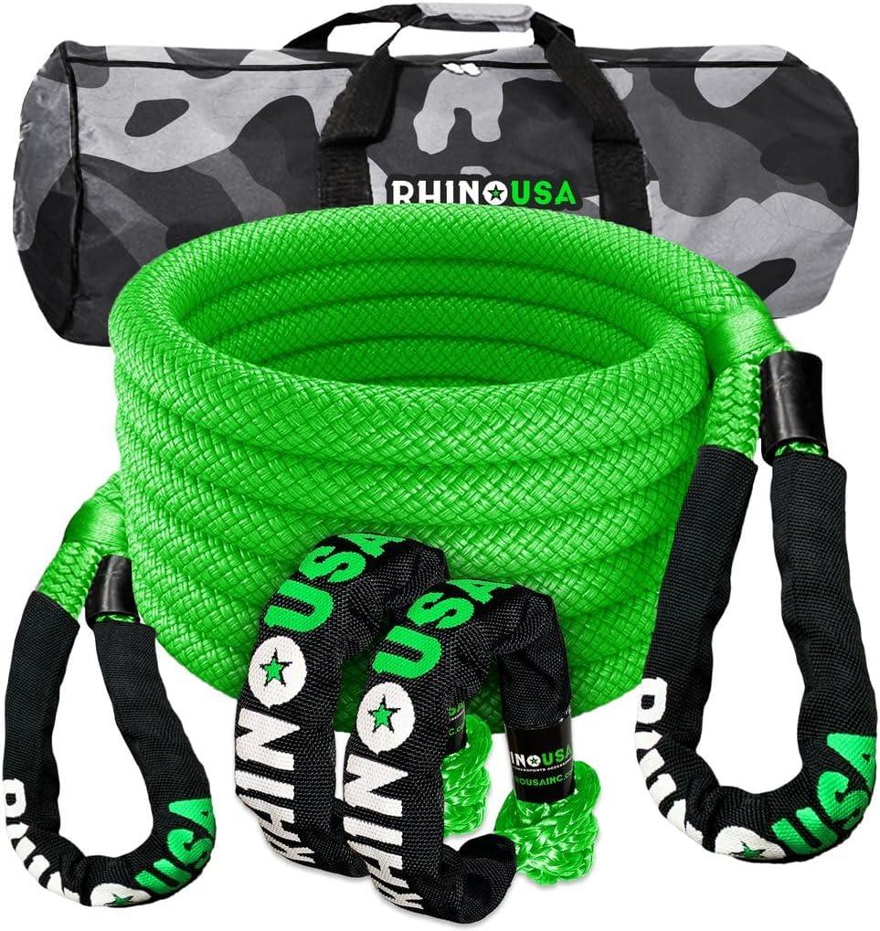 imageRhino USA Kinetic Rope Recovery Kit 78in x 30ft  Heavy Duty Offroad Snatch Strap  Includes 2 Soft Shackle for UTV ATV Truck Car Jeep TractorGreen  Kit