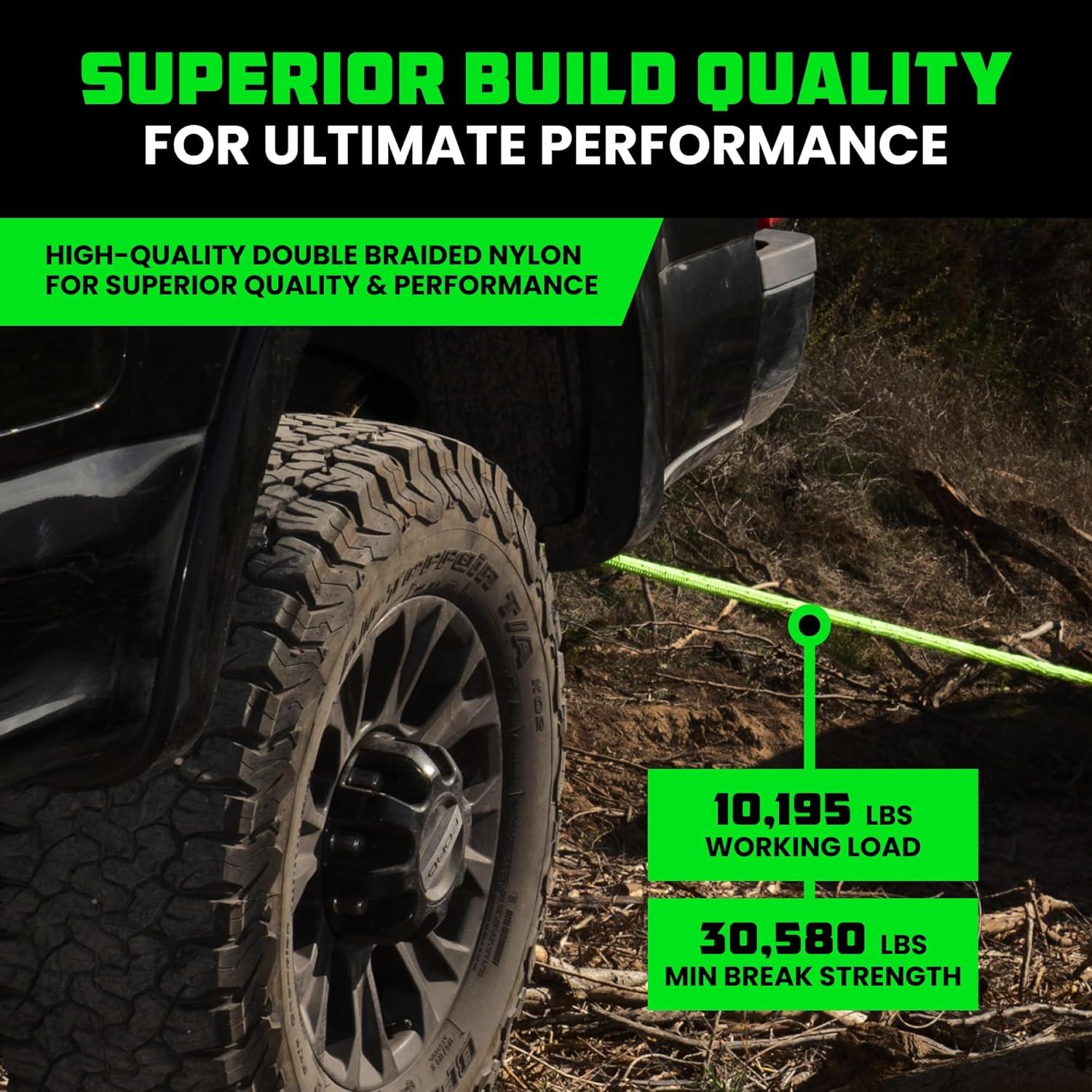 imageRhino USA Kinetic Rope Recovery Kit 78in x 30ft  Heavy Duty Offroad Snatch Strap  Includes 2 Soft Shackle for UTV ATV Truck Car Jeep TractorGreen  Kit