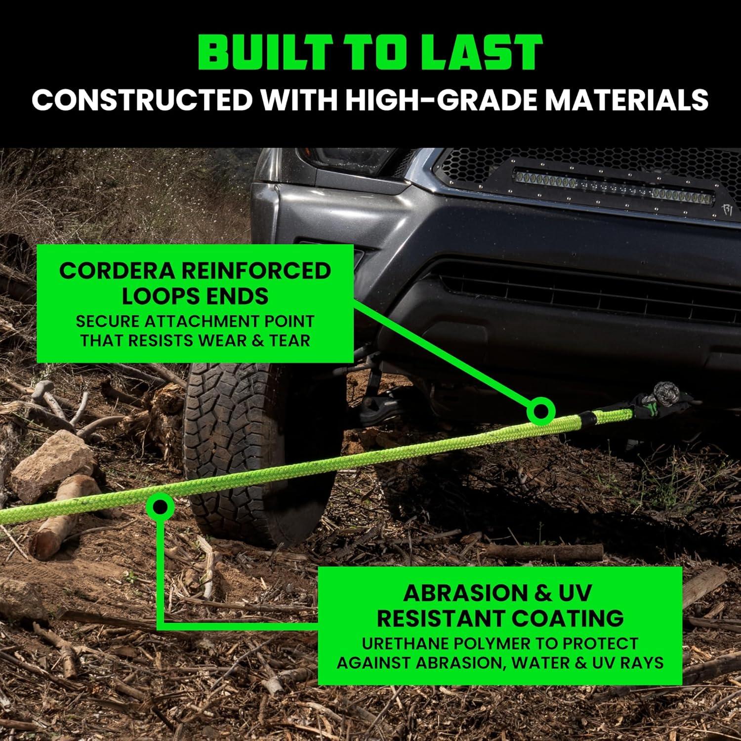 imageRhino USA Kinetic Rope Recovery Kit 78in x 30ft  Heavy Duty Offroad Snatch Strap  Includes 2 Soft Shackle for UTV ATV Truck Car Jeep TractorGreen  Kit