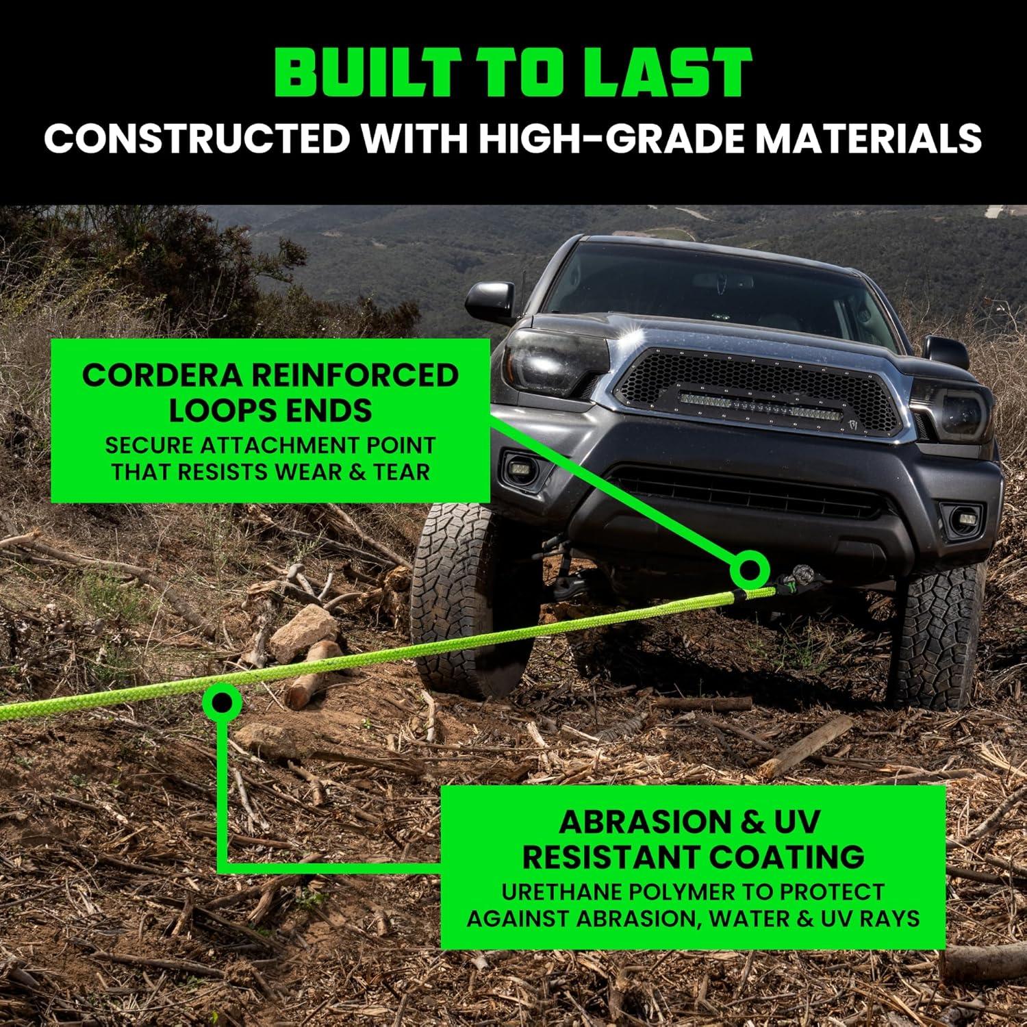 imageRhino USA Kinetic Rope Recovery Kit 78in x 30ft  Heavy Duty Offroad Snatch Strap  Includes 2 Soft Shackle for UTV ATV Truck Car Jeep TractorGreen  Kit