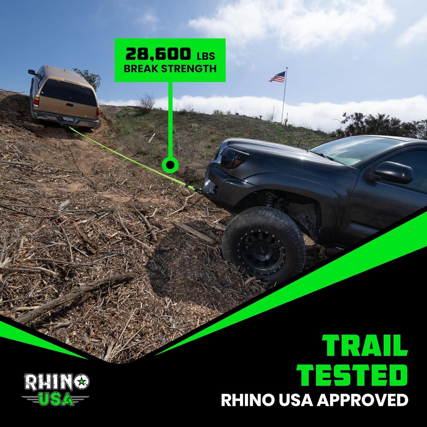 imageRhino USA Kinetic Rope Recovery Kit 78in x 30ft  Heavy Duty Offroad Snatch Strap  Includes 2 Soft Shackle for UTV ATV Truck Car Jeep TractorGreen  Kit