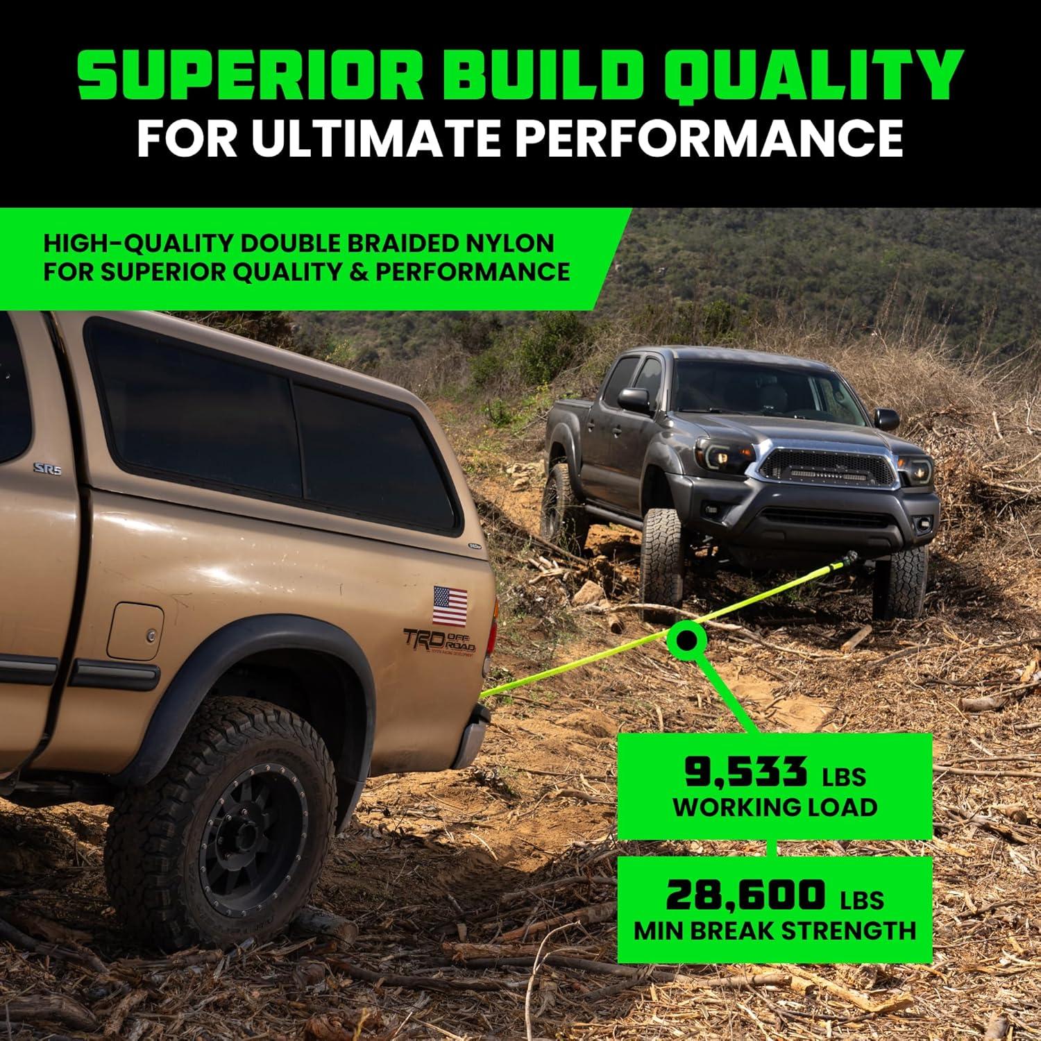 imageRhino USA Kinetic Rope Recovery Kit 78in x 30ft  Heavy Duty Offroad Snatch Strap  Includes 2 Soft Shackle for UTV ATV Truck Car Jeep TractorGreen  Kit