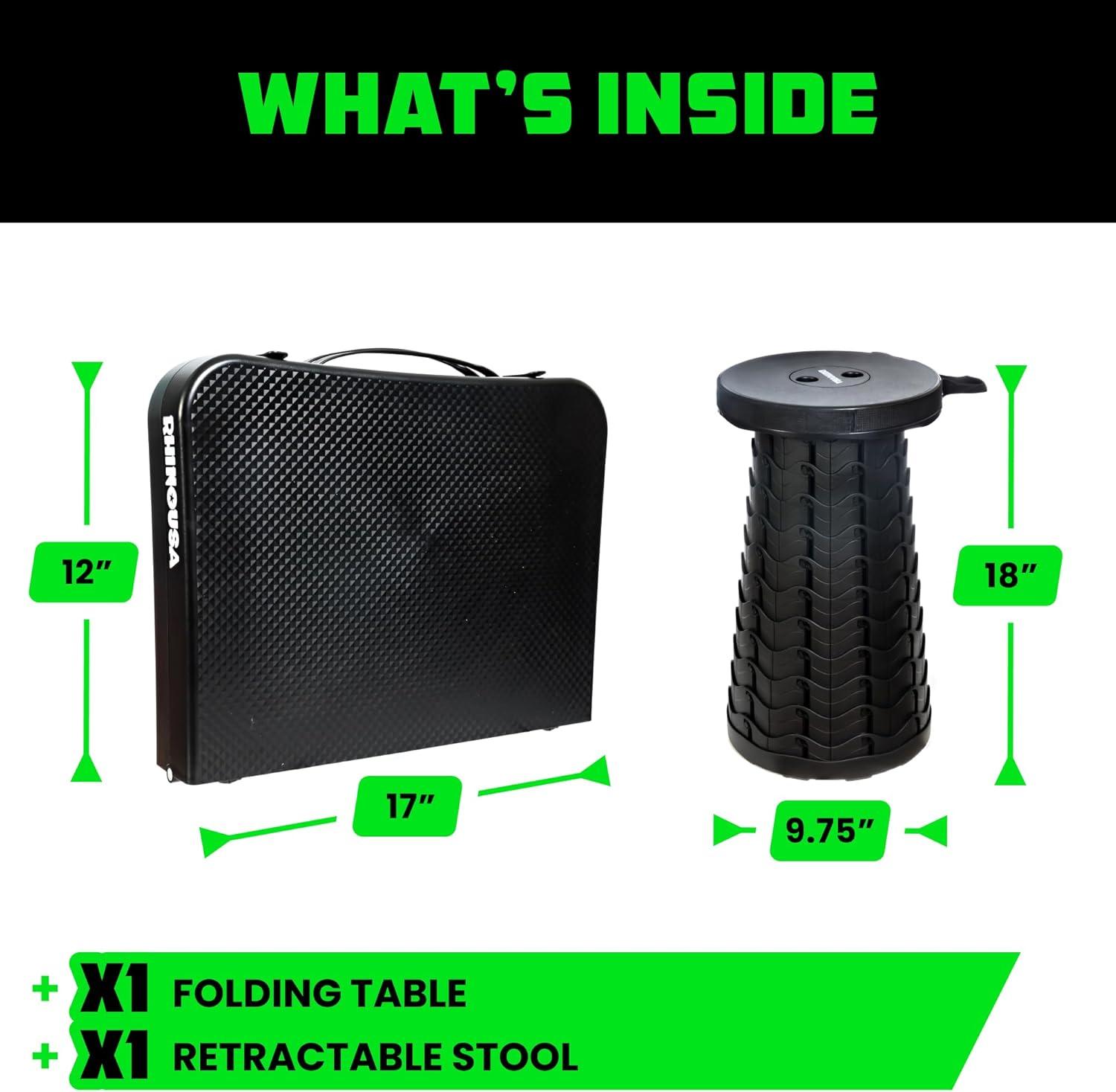 imageRhino USA Portable Camping Table and Stool Set  Lightweight Foldable Camp Tables with Net for Beach Trips Fishing Picnic Cooking ampamp Much More Black