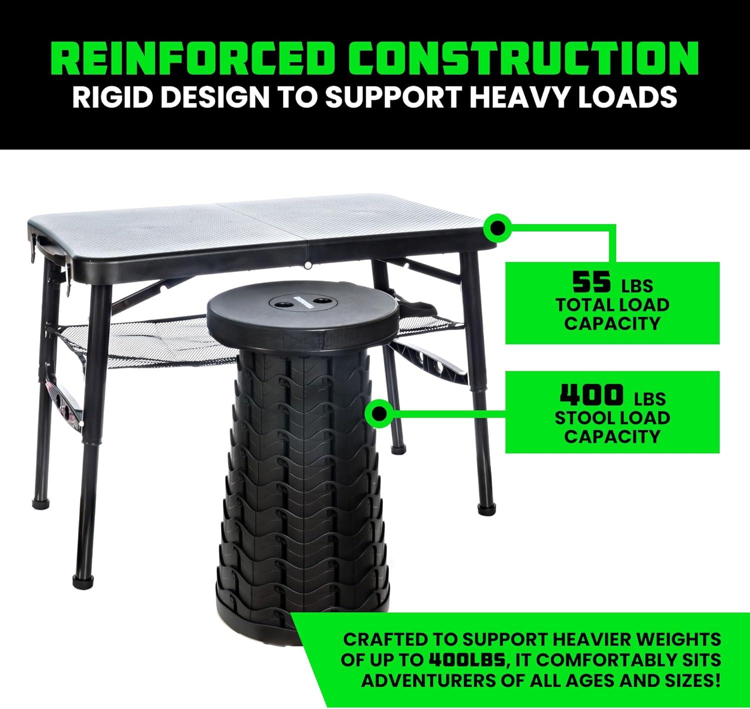 imageRhino USA Portable Camping Table and Stool Set  Lightweight Foldable Camp Tables with Net for Beach Trips Fishing Picnic Cooking ampamp Much More Black