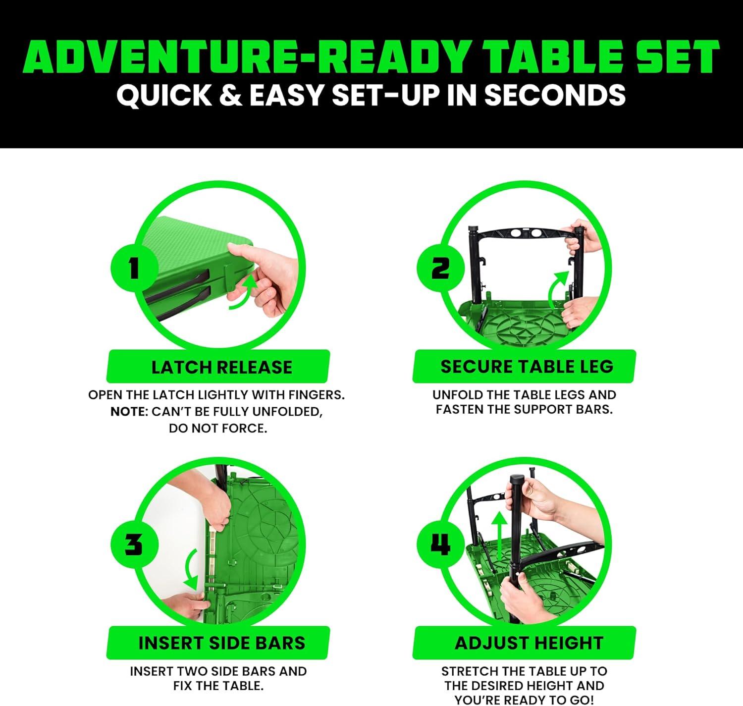 imageRhino USA Portable Camping Table and Stool Set  Lightweight Foldable Camp Tables with Net for Beach Trips Fishing Picnic Cooking ampamp Much More Green