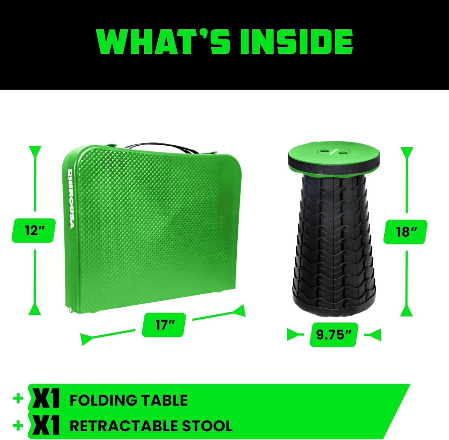 imageRhino USA Portable Camping Table and Stool Set  Lightweight Foldable Camp Tables with Net for Beach Trips Fishing Picnic Cooking ampamp Much More Green
