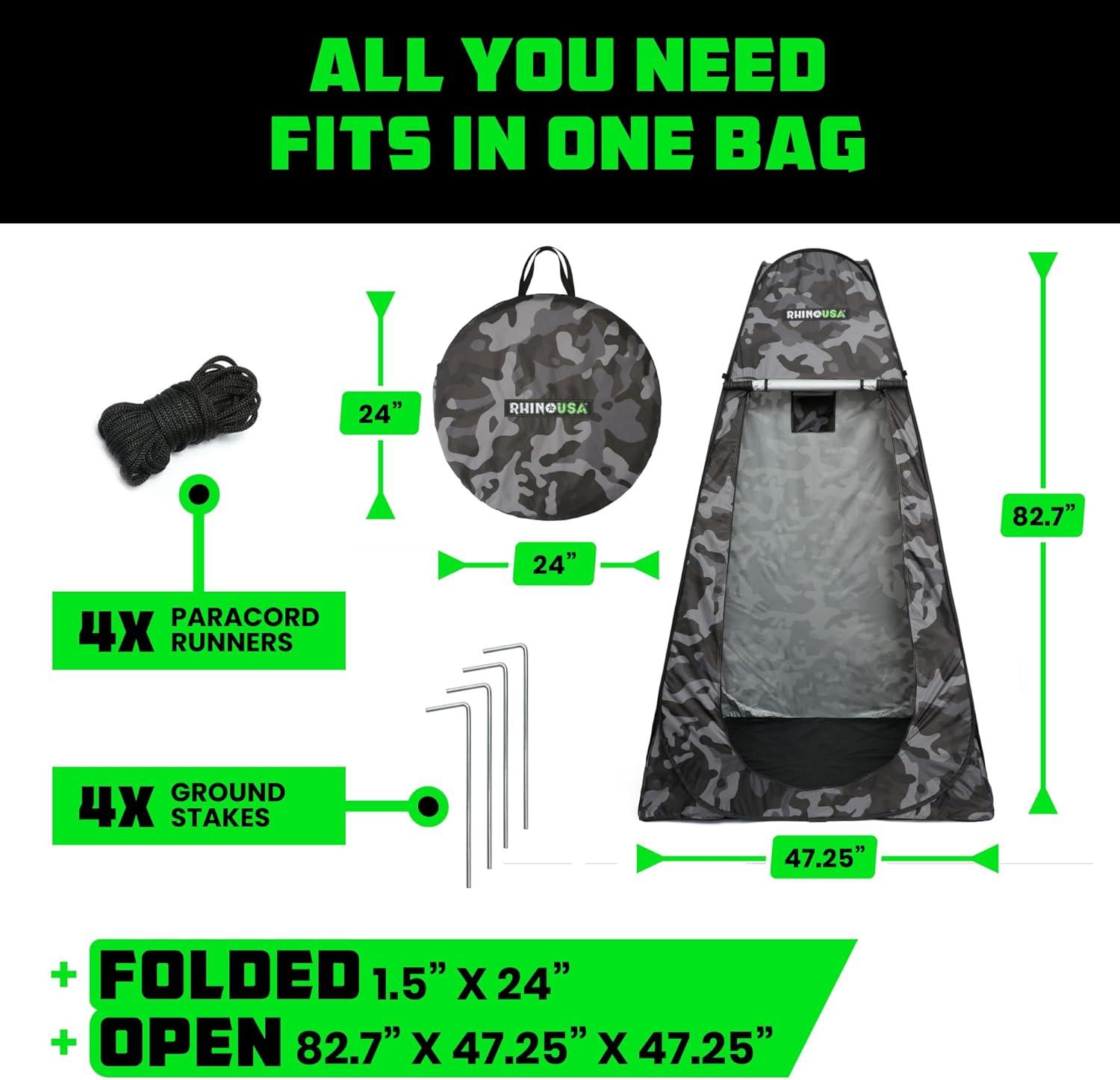 imageRhino USA Portable Pop Up Privacy Changing Tent  Ultimate Outdoor Camping Shower Camp Toilet Rain Shelter for Beach and Camping  Lightweight and Sturdy Instant Setup While OnTheGo