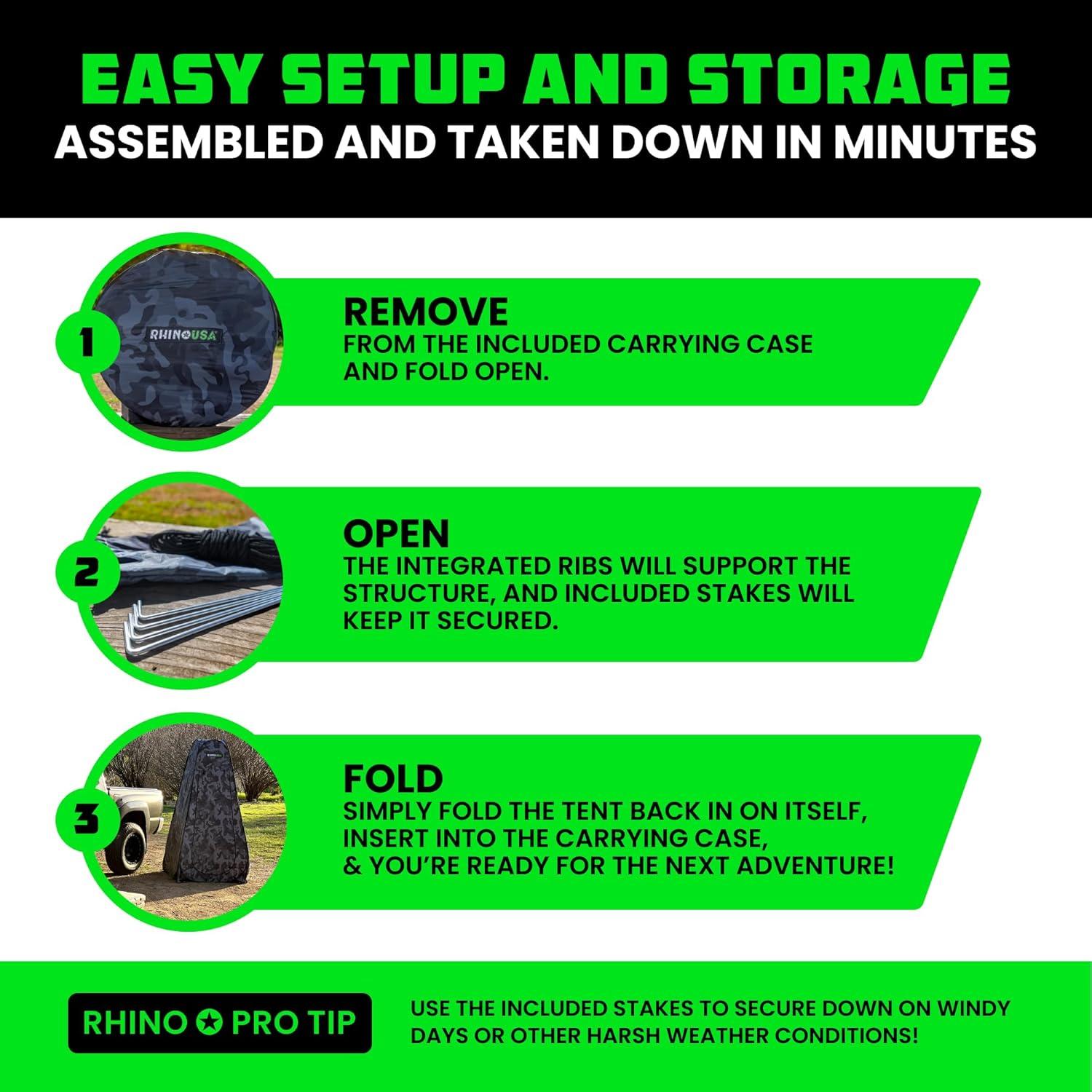 imageRhino USA Portable Pop Up Privacy Changing Tent  Ultimate Outdoor Camping Shower Camp Toilet Rain Shelter for Beach and Camping  Lightweight and Sturdy Instant Setup While OnTheGo