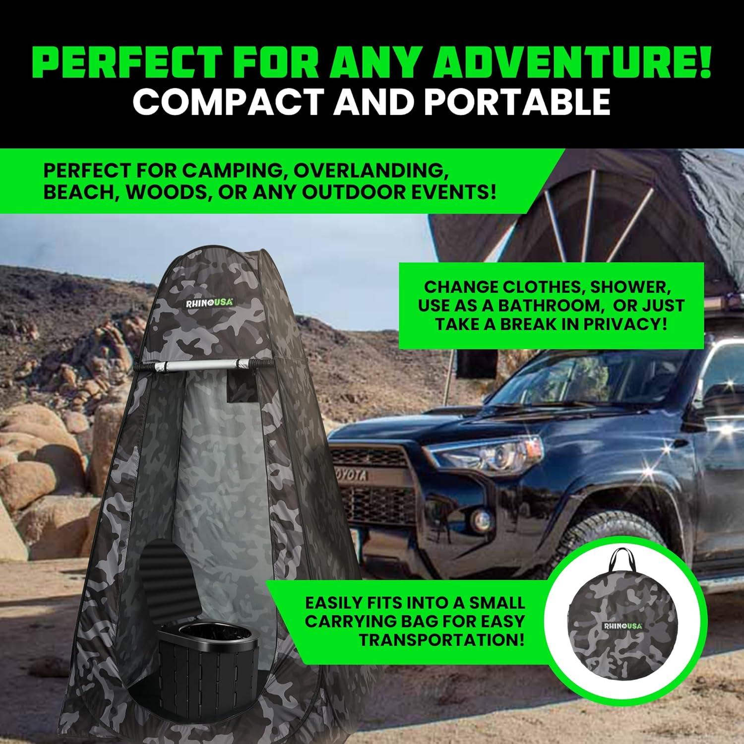 imageRhino USA Portable Pop Up Privacy Changing Tent  Ultimate Outdoor Camping Shower Camp Toilet Rain Shelter for Beach and Camping  Lightweight and Sturdy Instant Setup While OnTheGo