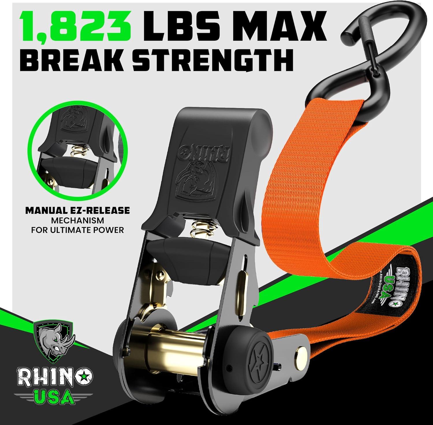 imageRhino USA Ratchet Straps Tie Downs 4Pack  1 Inch x 15 Feet 1823lb Break Strength  Ultimate Tie Down Straps with Safety S Hooks  for Trucks Cargo Moving Appliances  BlueOrange