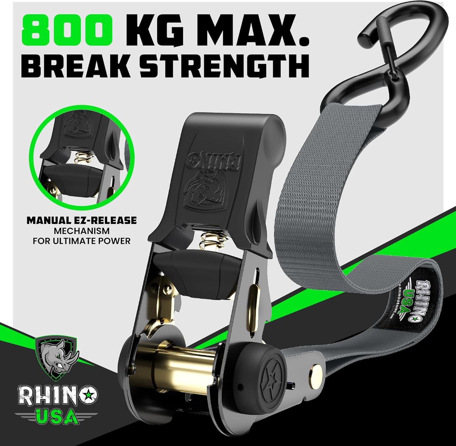 imageRhino USA Ratchet Straps Tie Downs 4Pack  1 Inch x 15 Feet 1823lb Break Strength  Ultimate Tie Down Straps with Safety S Hooks  for Trucks Cargo Moving Appliances  BlueBlack