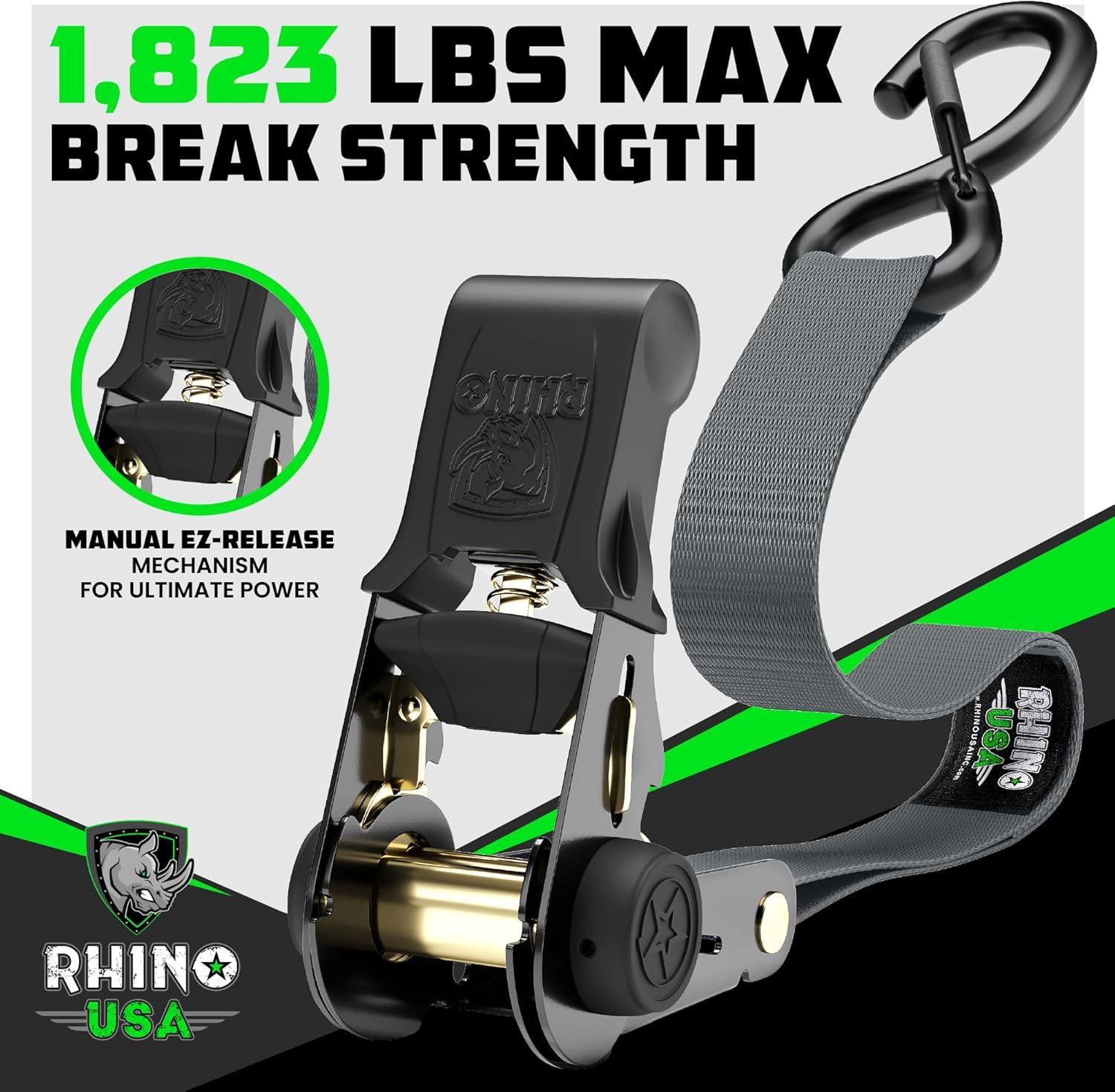 imageRhino USA Ratchet Straps Tie Downs 4Pack  1 Inch x 15 Feet 1823lb Break Strength  Ultimate Tie Down Straps with Safety S Hooks  for Trucks Cargo Moving Appliances  BlueGray