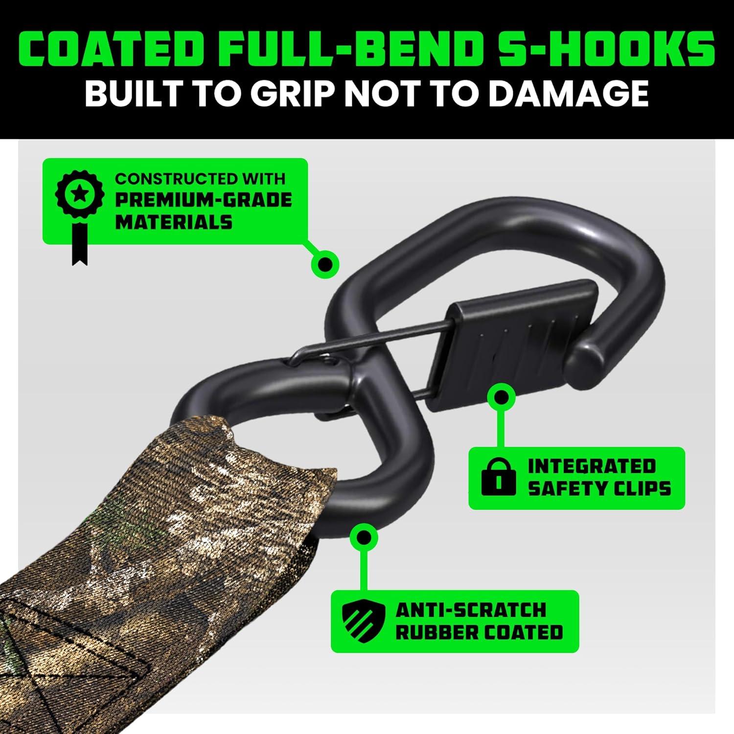 imageRhino USA Ratchet Straps Tie Downs 4Pack  1 Inch x 15 Feet 1823lb Break Strength  Ultimate Tie Down Straps with Safety S Hooks  for Trucks Cargo Moving Appliances  BlueRealtree Camo