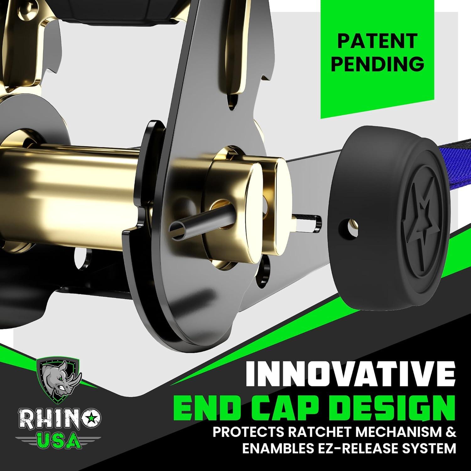 imageRhino USA Ratchet Straps Tie Downs 4Pack  1 Inch x 15 Feet 1823lb Break Strength  Ultimate Tie Down Straps with Safety S Hooks  for Trucks Cargo Moving Appliances  BlueBlue