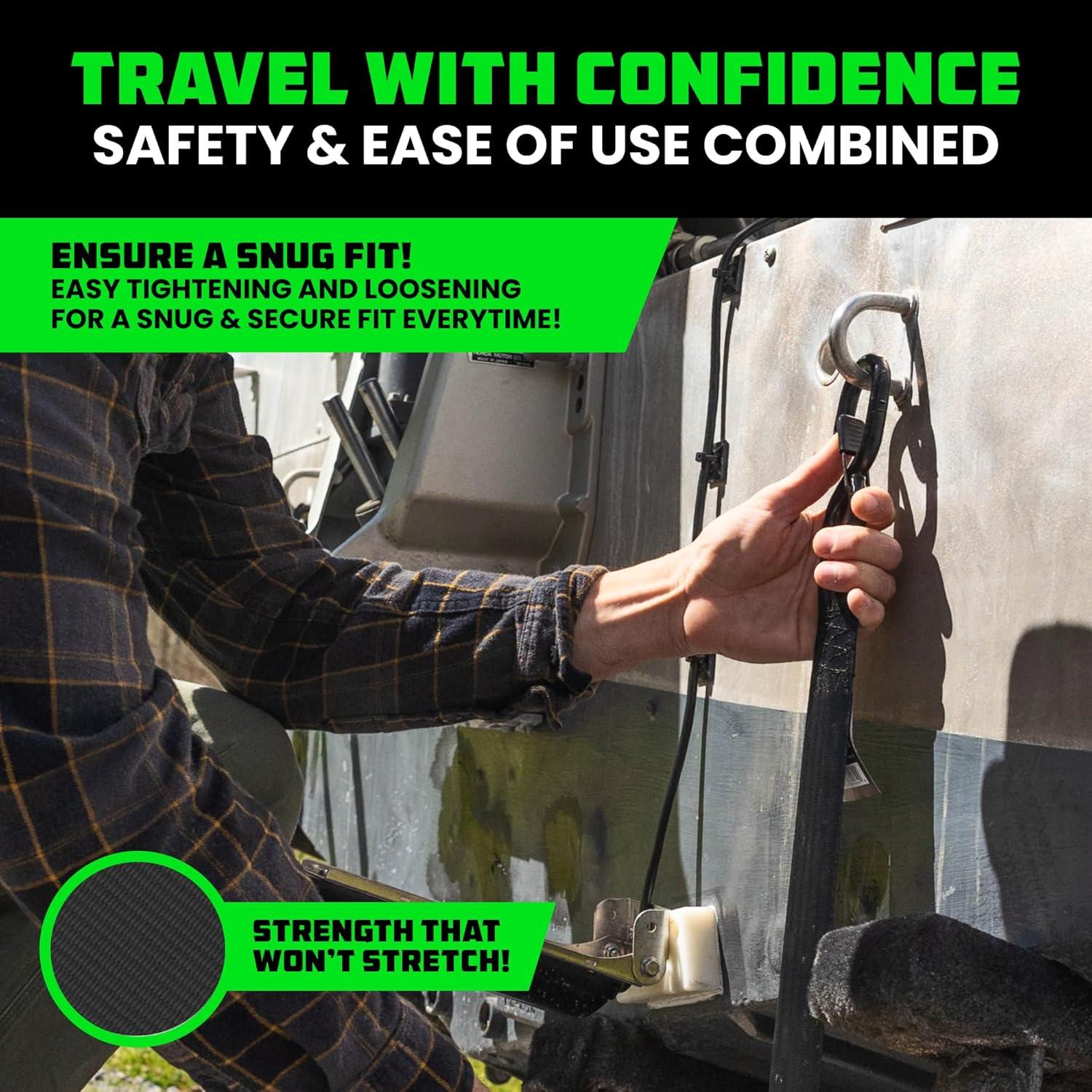 imageRhino USA Retractable Boat Trailer Tie Down Straps 2PK  Durable 2in x 43in Trailer Mount Transom Straps for Boat Jet Ski  Powder Coated Black Steel  Fresh Water CompatibleBlack Powder Coated