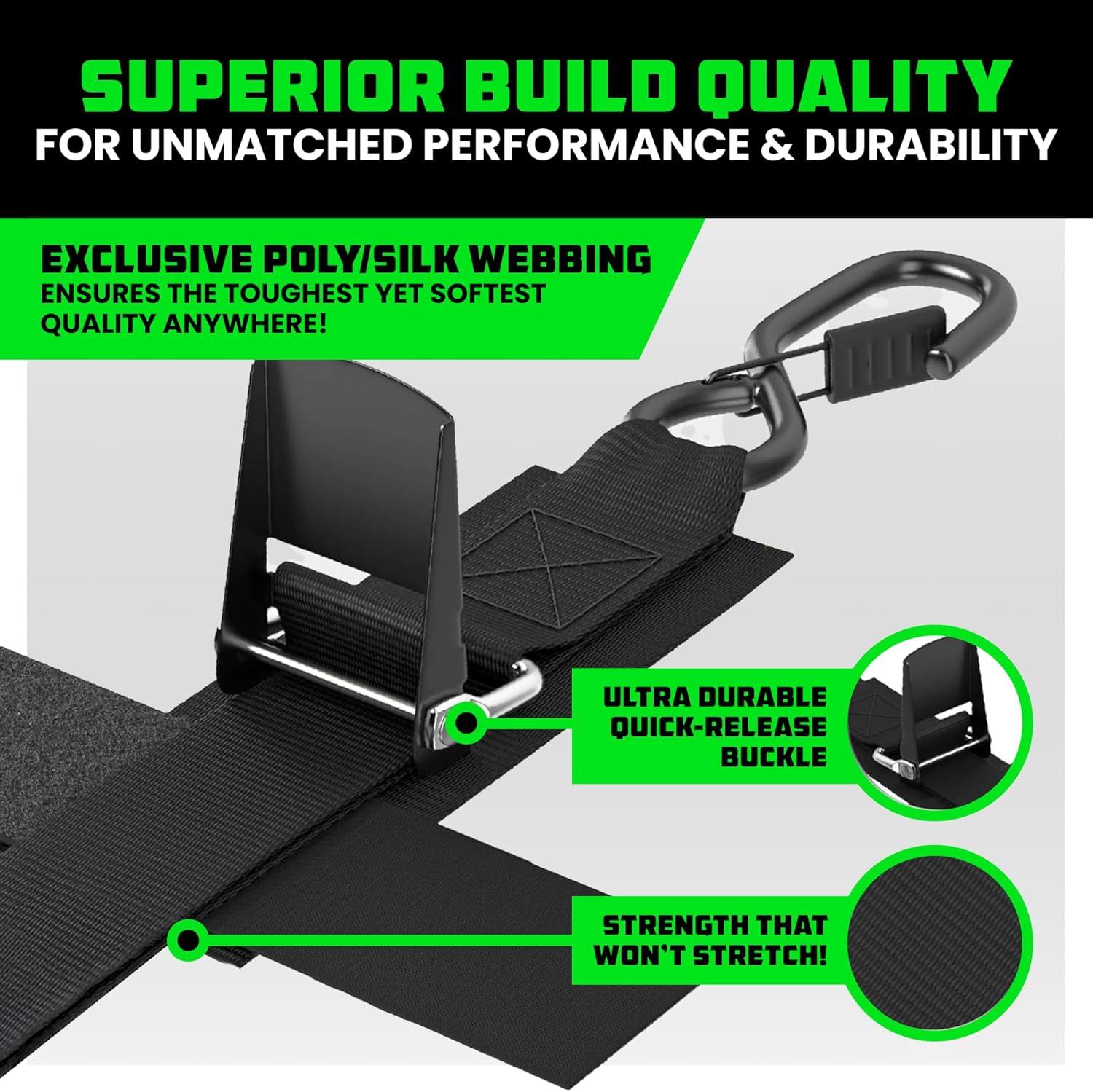 imageRhino USA Retractable Boat Trailer Tie Down Straps 2PK  Durable 2in x 43in Trailer Mount Transom Straps for Boat Jet Ski  Powder Coated Black Steel  Fresh Water CompatibleBlack