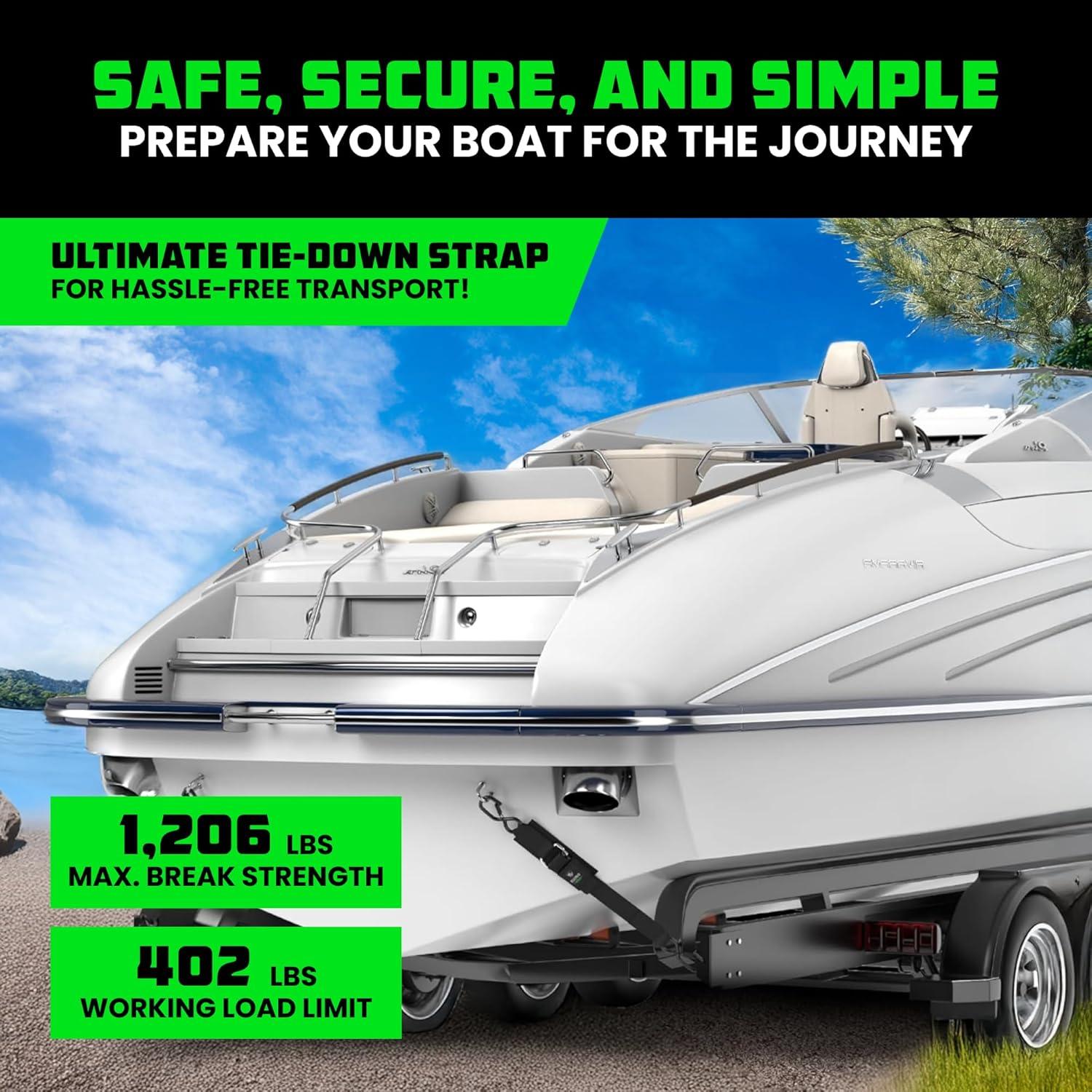 imageRhino USA Retractable Boat Trailer Tie Down Straps 2PK  Durable 2in x 43in Trailer Mount Transom Straps for Boat Jet Ski  Powder Coated Black Steel  Fresh Water CompatibleBlack