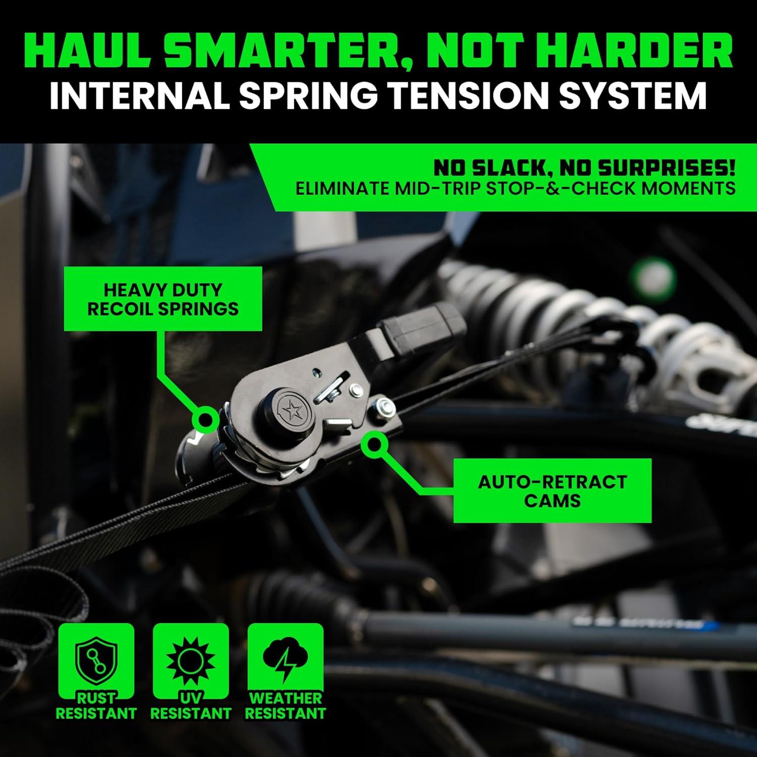 imageRhino USA Self Tensioning Ratchet Tie Down Straps 2PK 16INX15FT  Heavy Duty Patented Cargo Strap Keeps Tension When Your Load Shifts  Used for Motorcycle ATV UTV Truck General Cargo ampamp More2Pack