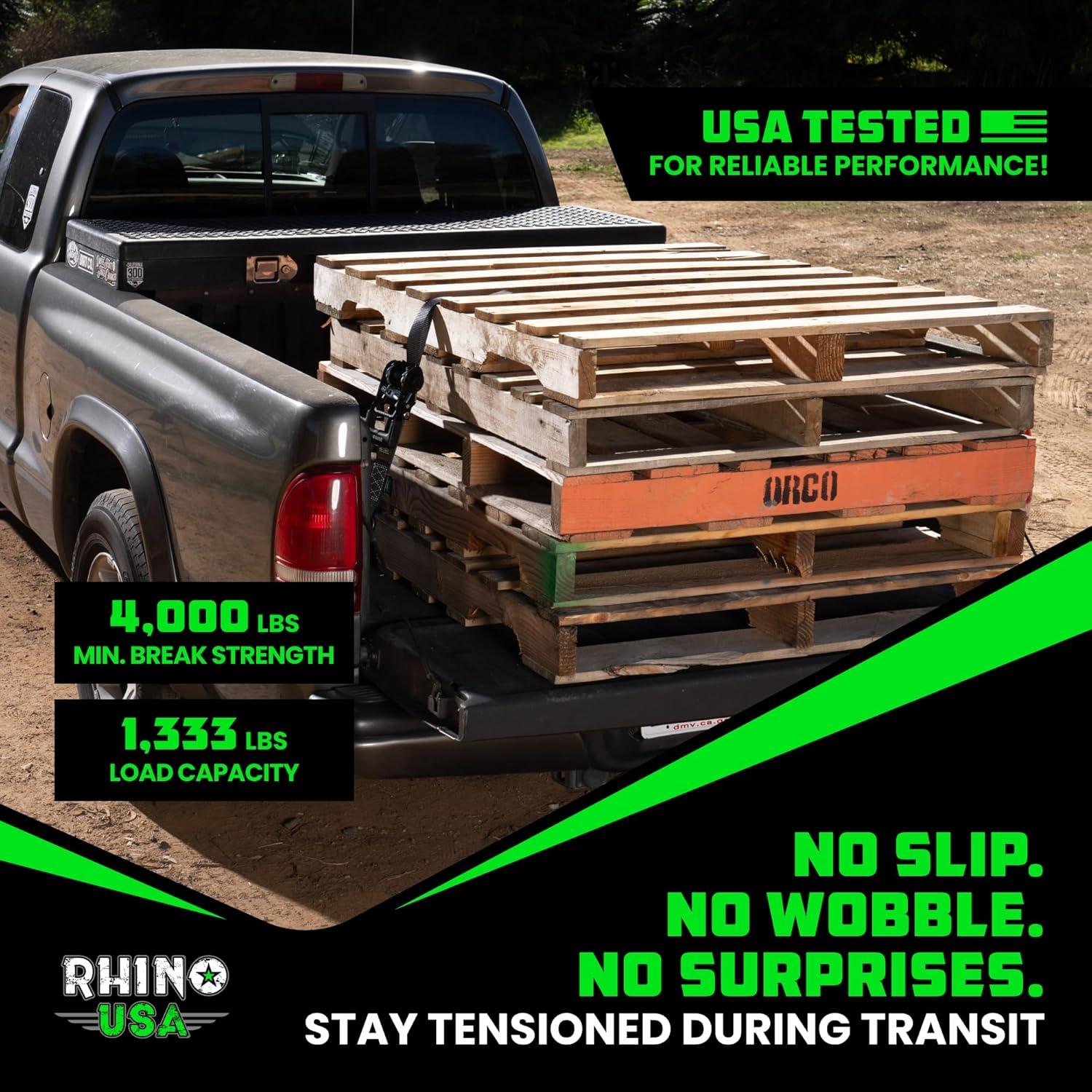 imageRhino USA Self Tensioning Ratchet Tie Down Straps 2PK 16INX15FT  Heavy Duty Patented Cargo Strap Keeps Tension When Your Load Shifts  Used for Motorcycle ATV UTV Truck General Cargo ampamp More4Pack