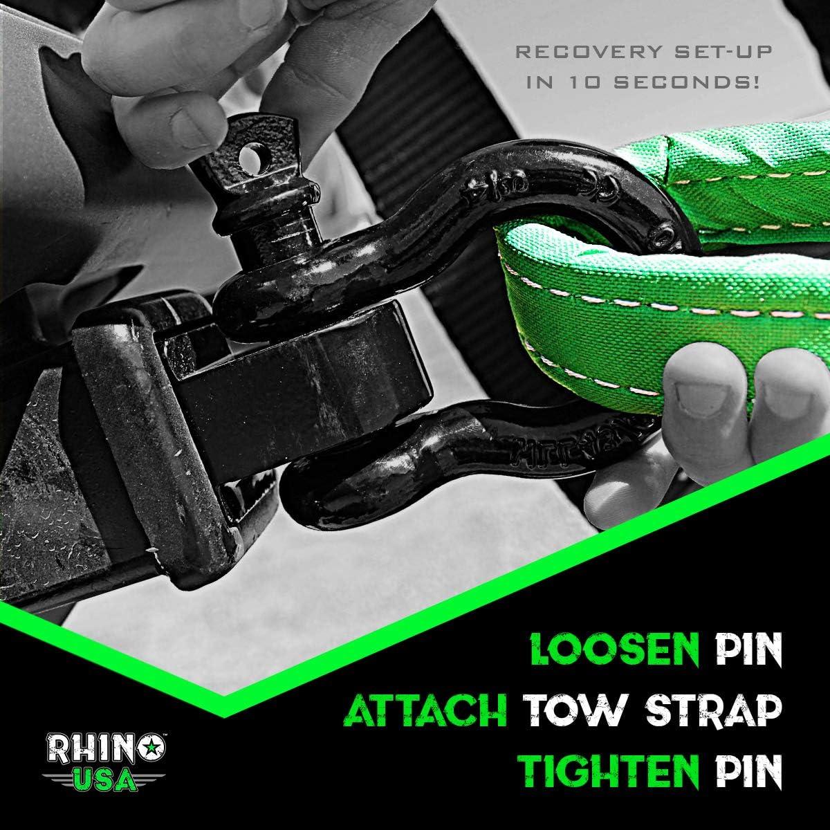 imageRhino USA Shackle Hitch Receiver Best Towing Accessories for Trucks ampamp Jeeps Connect Your Rhino Tow Strap for Vehicle Recovery Mounts to 2 Receivers Hitch Receiver  20 Tow Strap