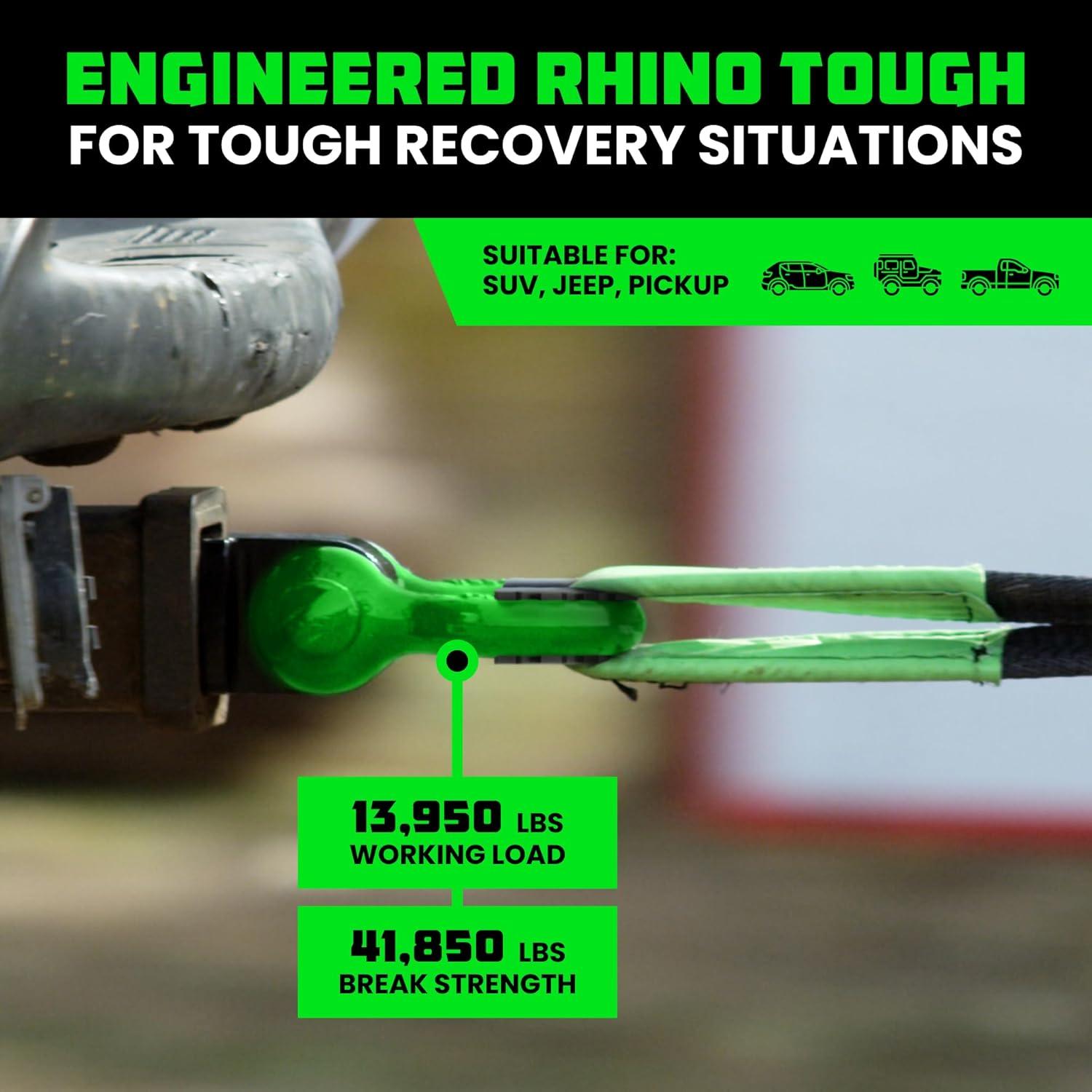 imageRhino USA Shackle Hitch Receiver Fits 2quot Receivers Best Towing Accessories for Trucks Jeep Toyota ampamp More  Connect Your Rhino Tow Strap for Vehicle Recovery Mounts to 2quot Receiver Hitches GrayGreen