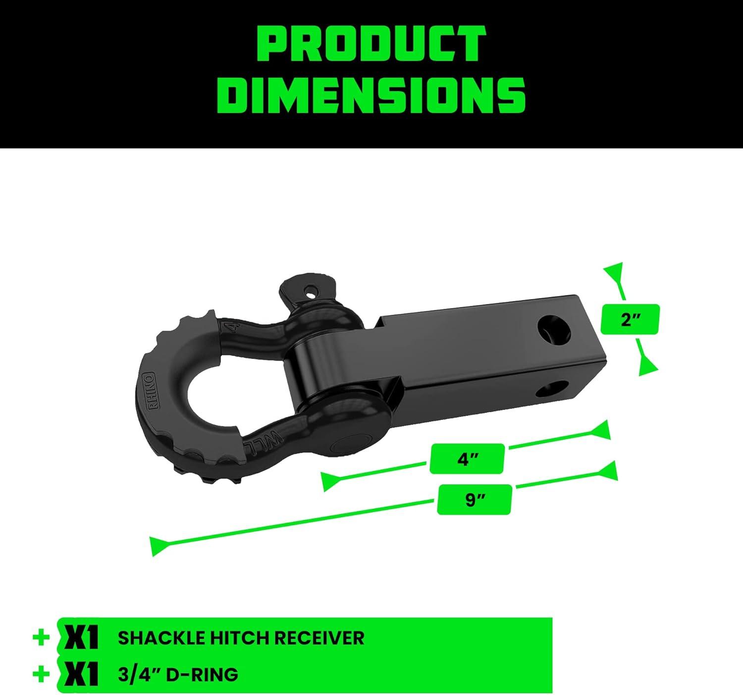 imageRhino USA Shackle Hitch Receiver Fits 2quot Receivers Best Towing Accessories for Trucks Jeep Toyota ampamp More  Connect Your Rhino Tow Strap for Vehicle Recovery Mounts to 2quot Receiver Hitches GrayMISSING INFORMATION Cannot determine actual color