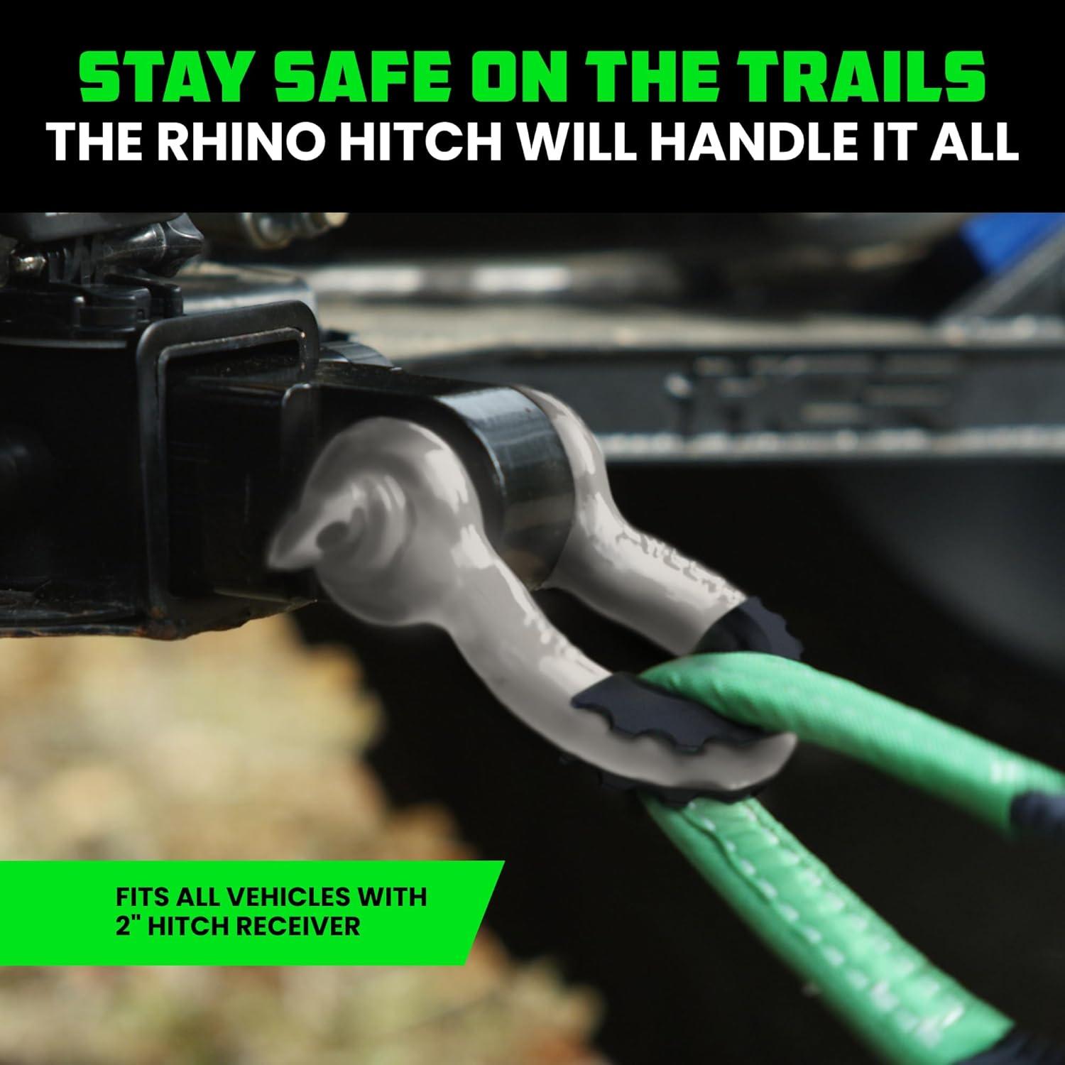 imageRhino USA Shackle Hitch Receiver Fits 2quot Receivers Best Towing Accessories for Trucks Jeep Toyota ampamp More  Connect Your Rhino Tow Strap for Vehicle Recovery Mounts to 2quot Receiver Hitches GrayWhite