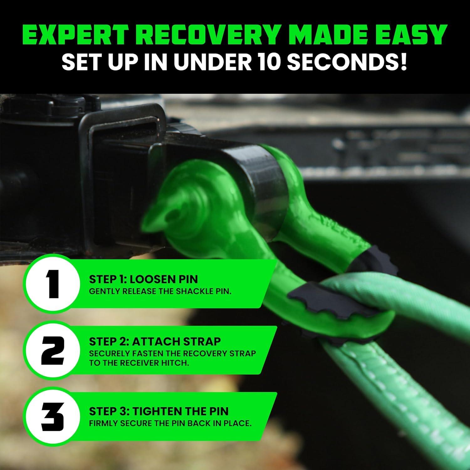 imageRhino USA Shackle Hitch Receiver Fits 2quot Receivers Best Towing Accessories for Trucks Jeep Toyota ampamp More  Connect Your Rhino Tow Strap for Vehicle Recovery Mounts to 2quot Receiver Hitches GrayGreen