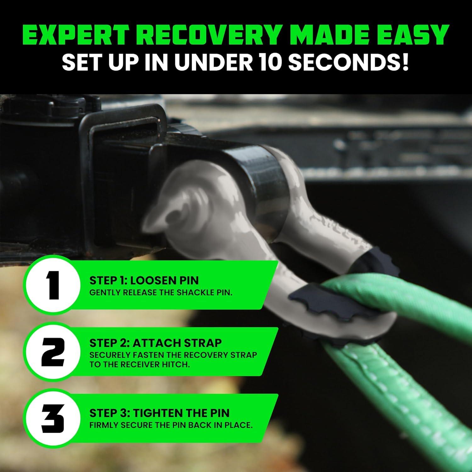 imageRhino USA Shackle Hitch Receiver Fits 2quot Receivers Best Towing Accessories for Trucks Jeep Toyota ampamp More  Connect Your Rhino Tow Strap for Vehicle Recovery Mounts to 2quot Receiver Hitches GrayWhite