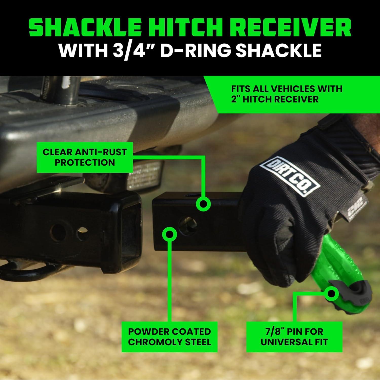 imageRhino USA Shackle Hitch Receiver Fits 2quot Receivers Best Towing Accessories for Trucks Jeep Toyota ampamp More  Connect Your Rhino Tow Strap for Vehicle Recovery Mounts to 2quot Receiver Hitches GrayGreen